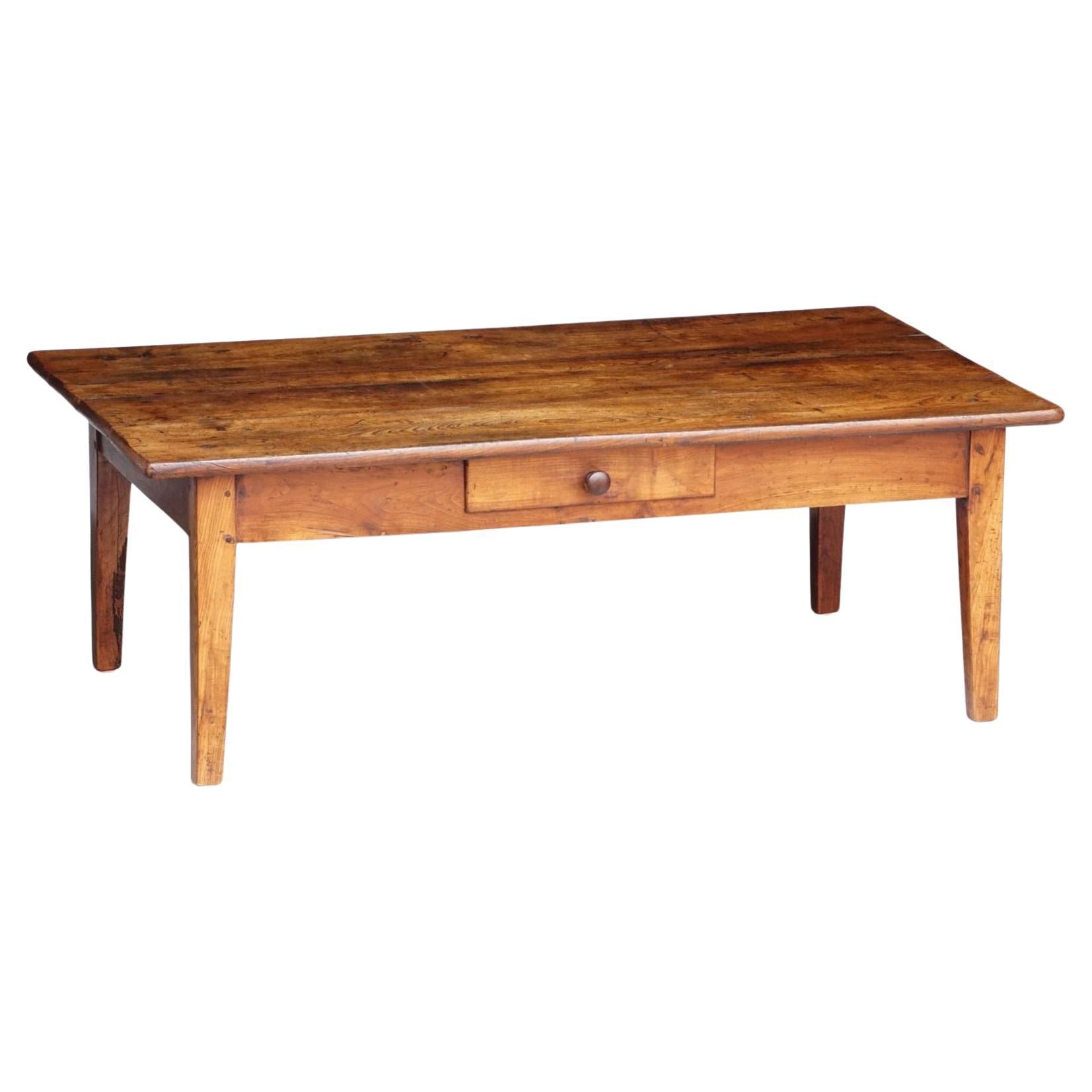 French Rectangular Low or Coffee Table of Fruitwood with Drawer For Sale