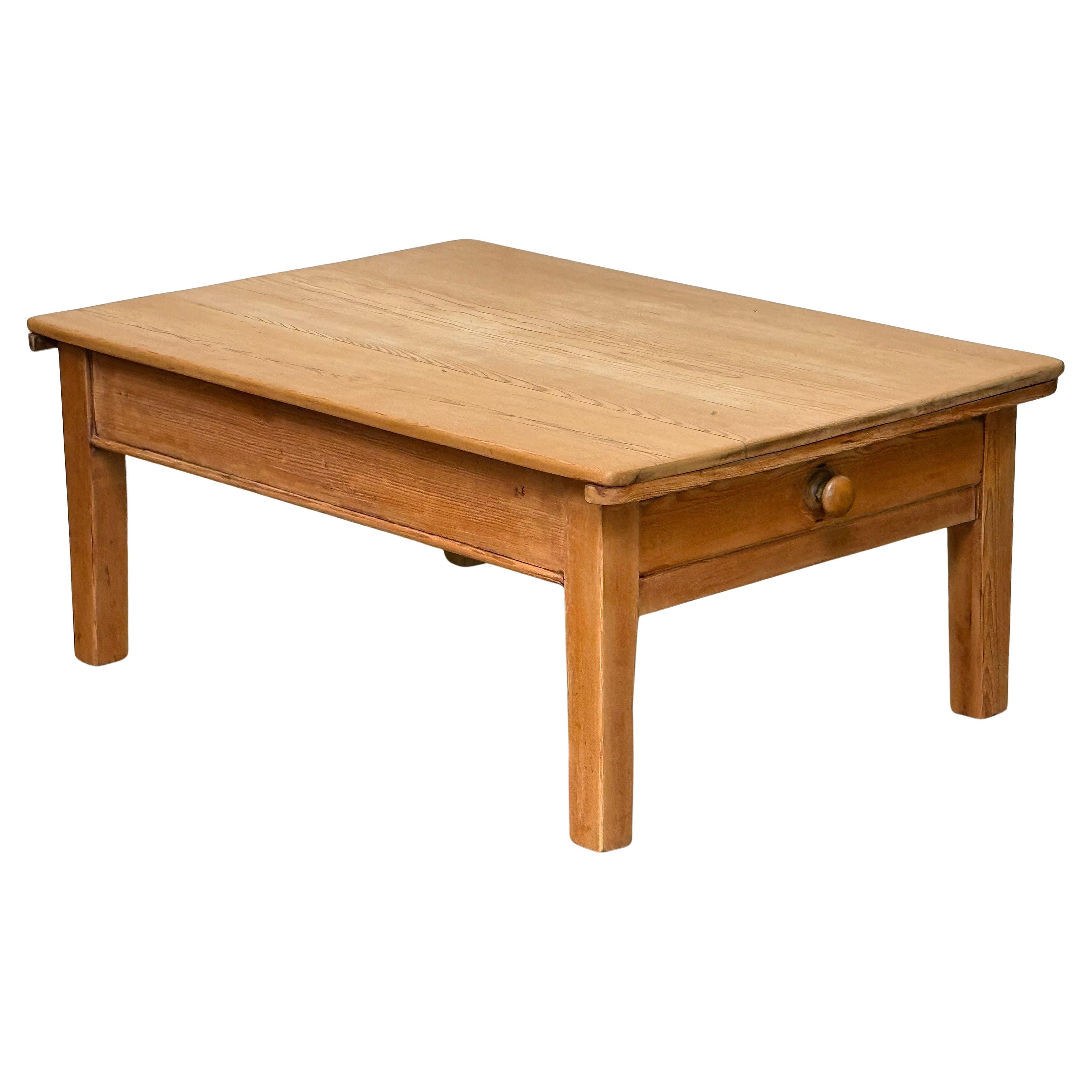 French Rectangular Low or Coffee Table of Pine For Sale