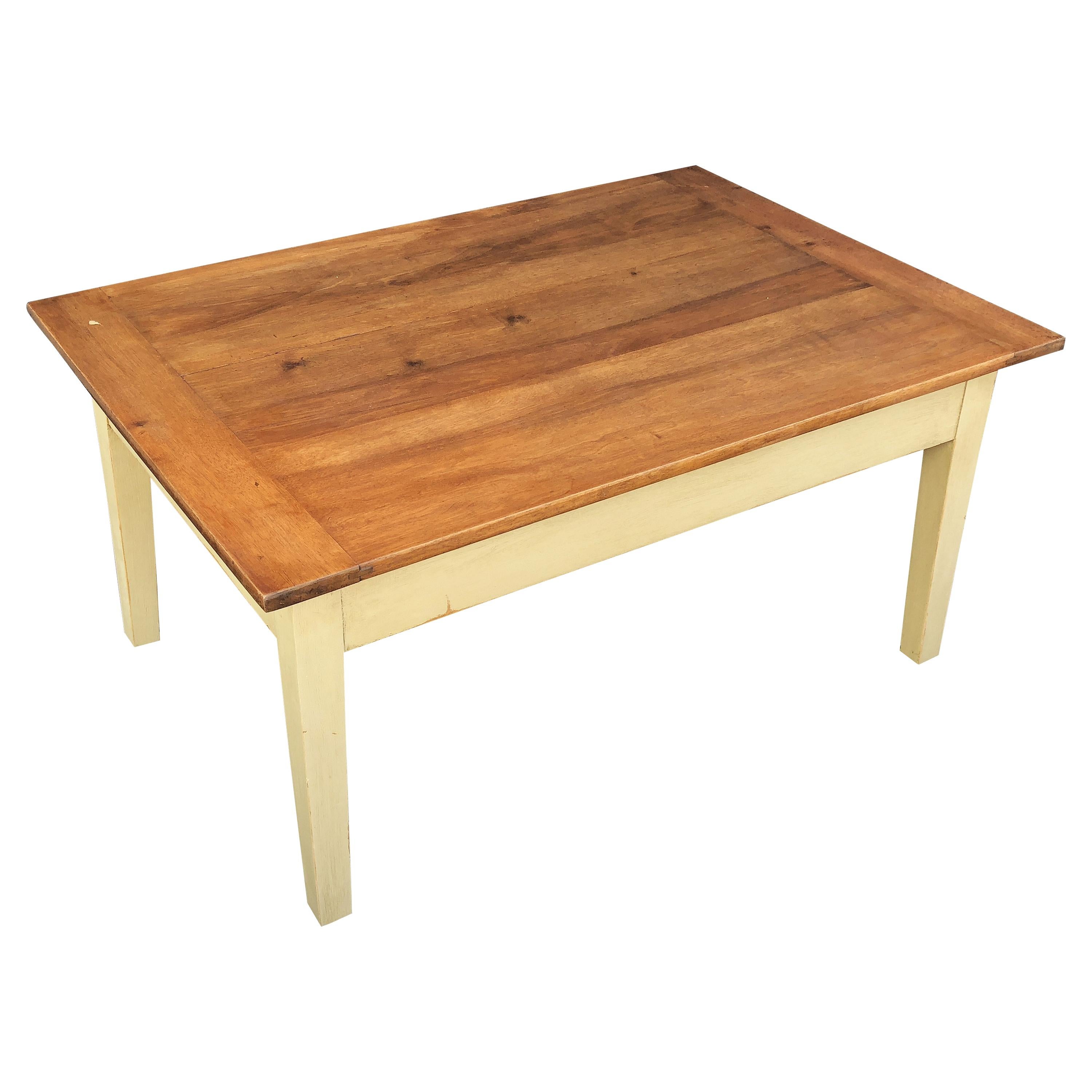 French Rectangular Low Table of Walnut with Painted Base