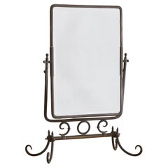 French Rectangular Metal Table Mirror with Scroll Details, 1950s