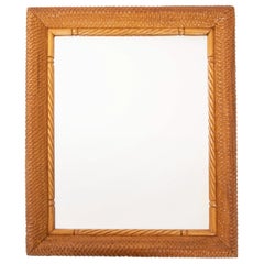 French Rectangular Mid-Century Mirror with Intricate Honeycomb Carving, 1960s