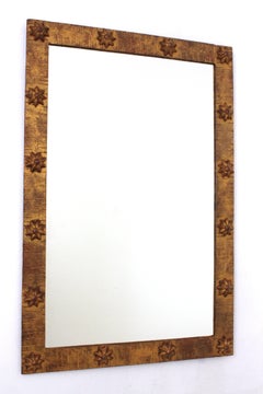 French Rectangular Mirror in Gilt Wrought Iron with Stars Frame, 1940