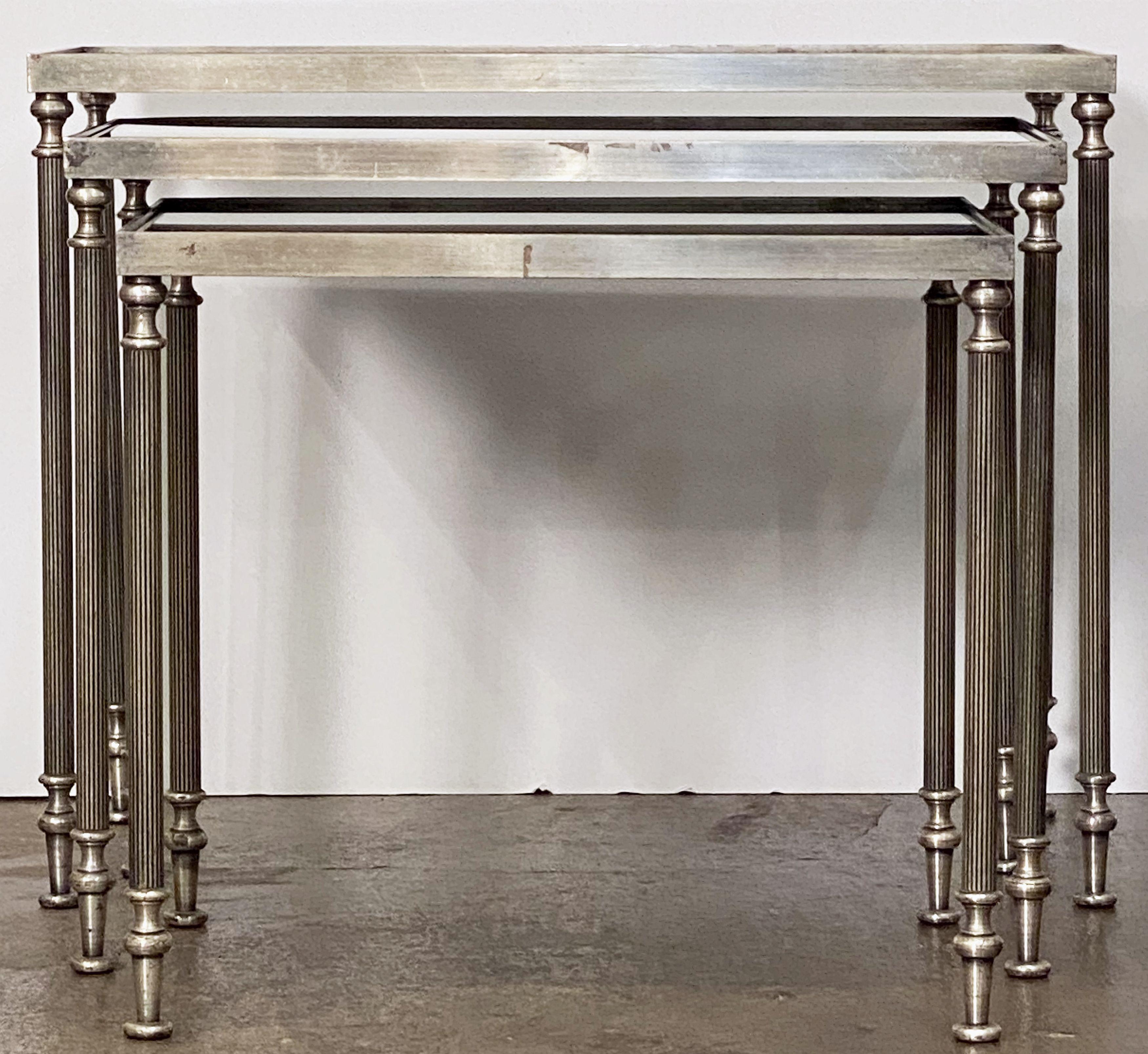 20th Century French Rectangular Nesting Tables with Mirrored Glass Tops For Sale