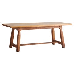 French Rectangular Oak Dining Table with Stretcher Base, 1960s