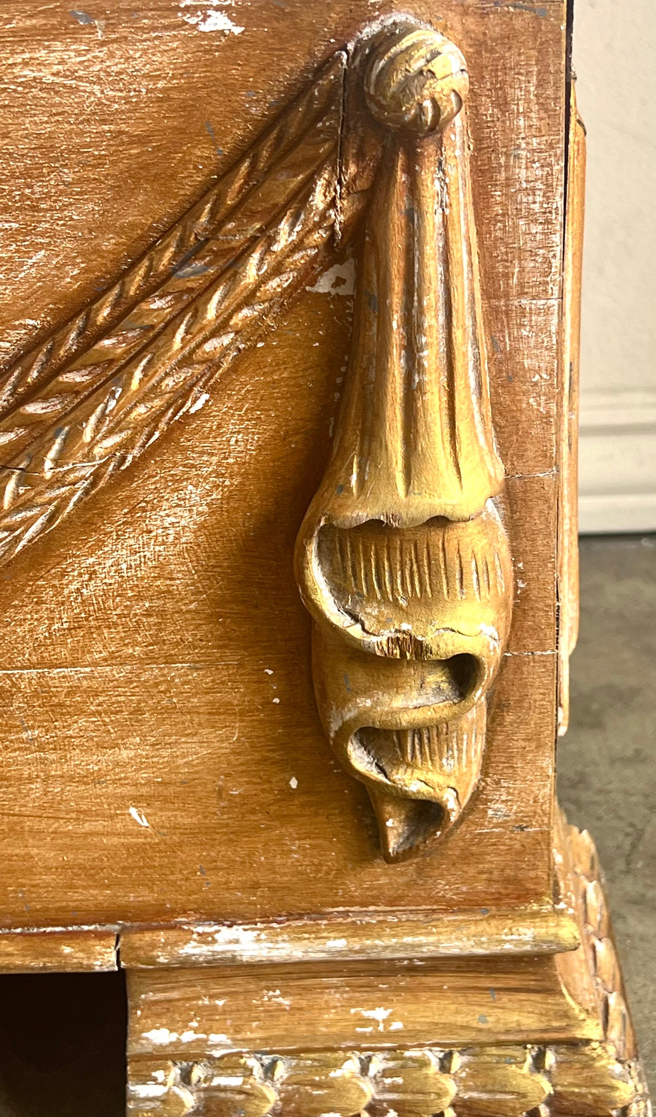 French Rectangular Shaped Carved Wood Planter w/ Liner For Sale 4