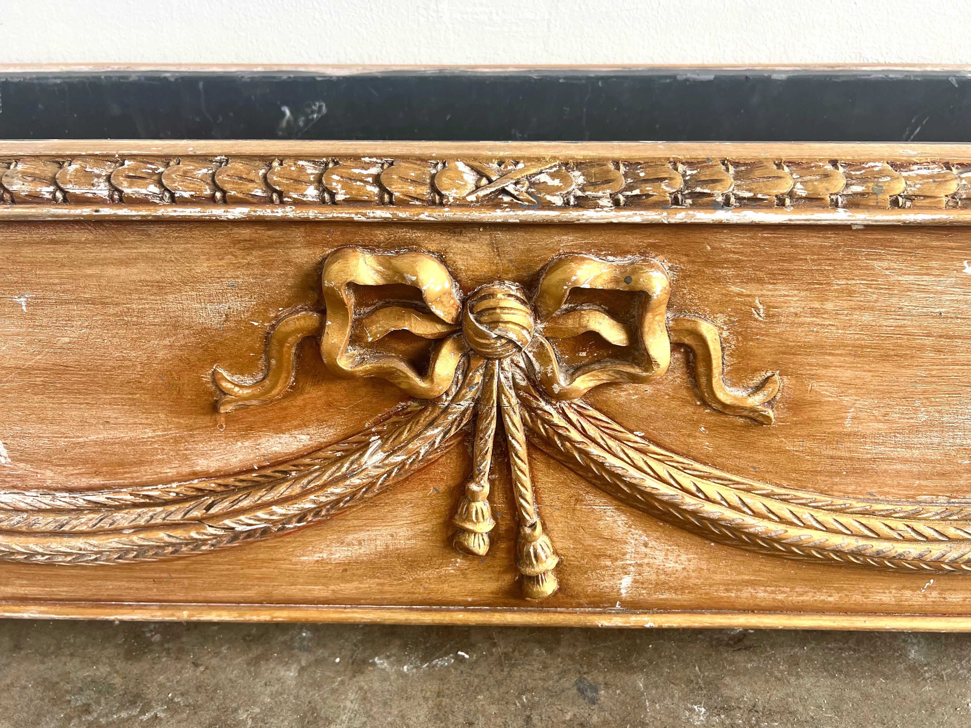 Neoclassical French Rectangular Shaped Carved Wood Planter w/ Liner For Sale