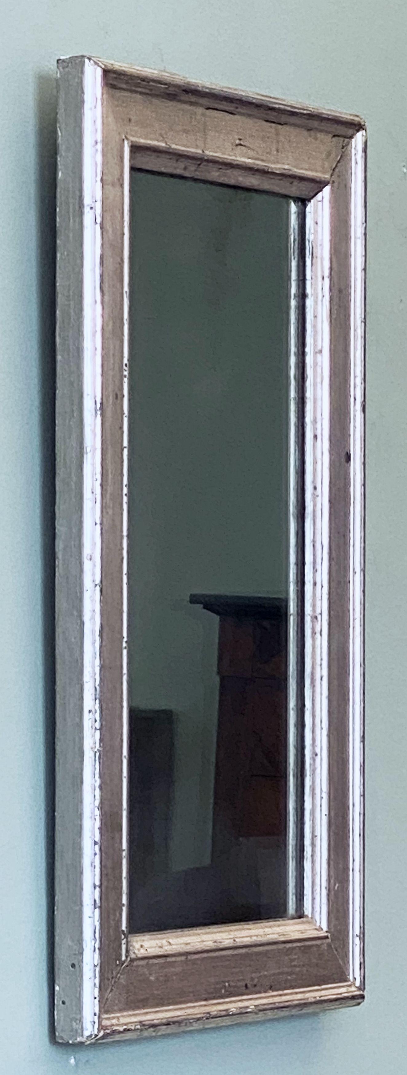 French Rectangular Silver Gilt Wall Mirror (H 19 1/2 x W 12 1/4) In Good Condition In Austin, TX