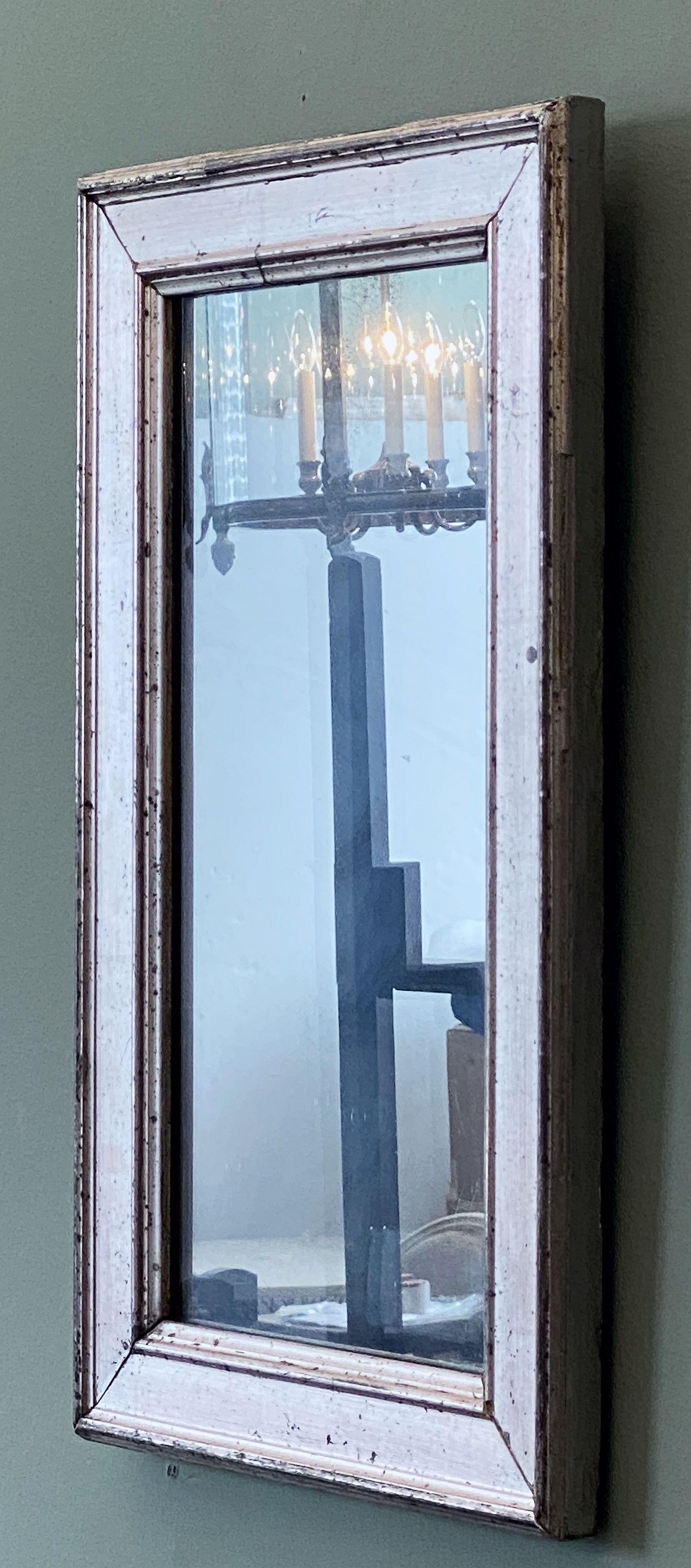 19th Century French Rectangular Silver Gilt Wall Mirror (H 19 1/2 x W 12 1/4)