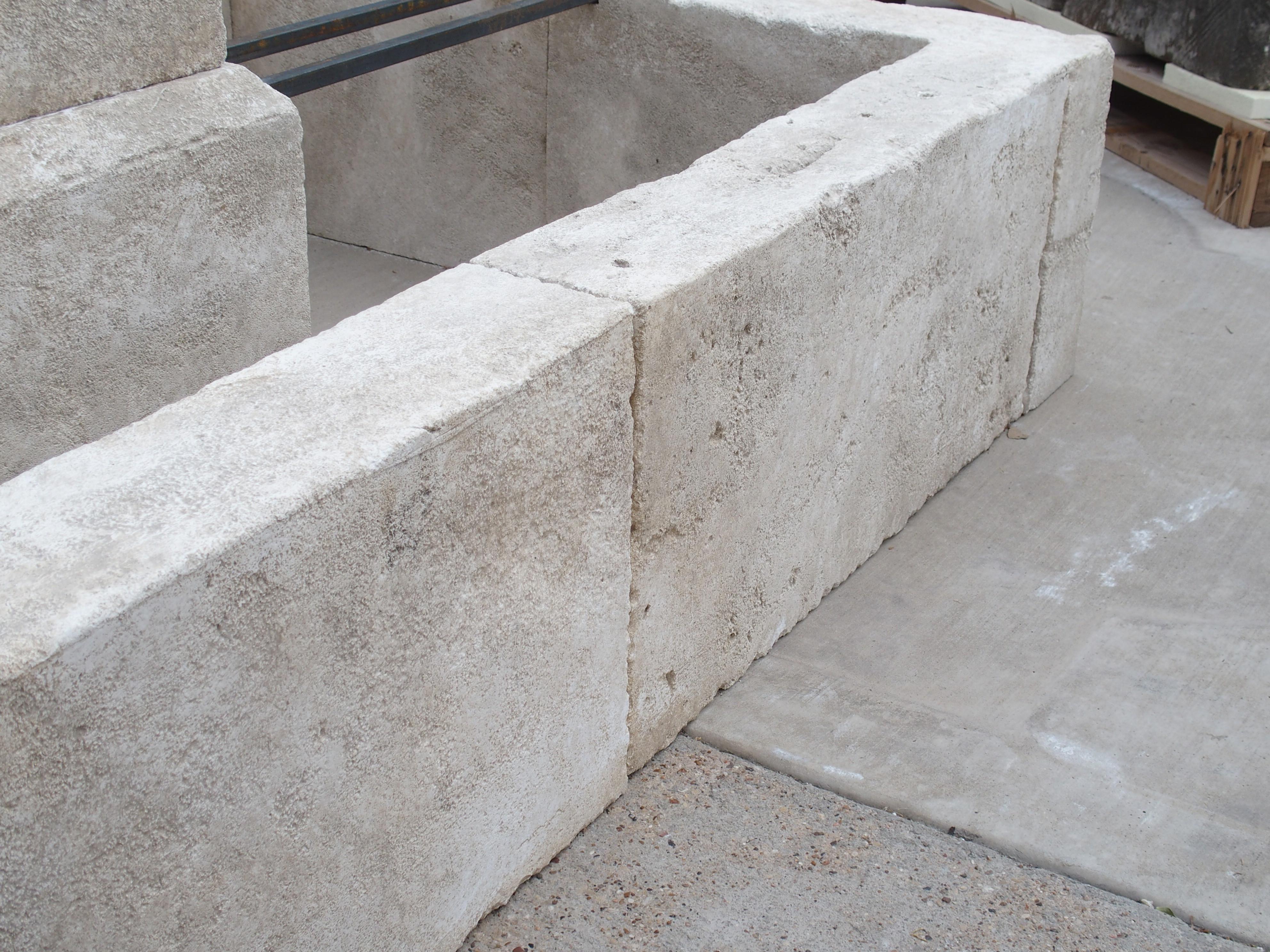 French Rectangular Two Spout Center Fountain in Carved Limestone 4