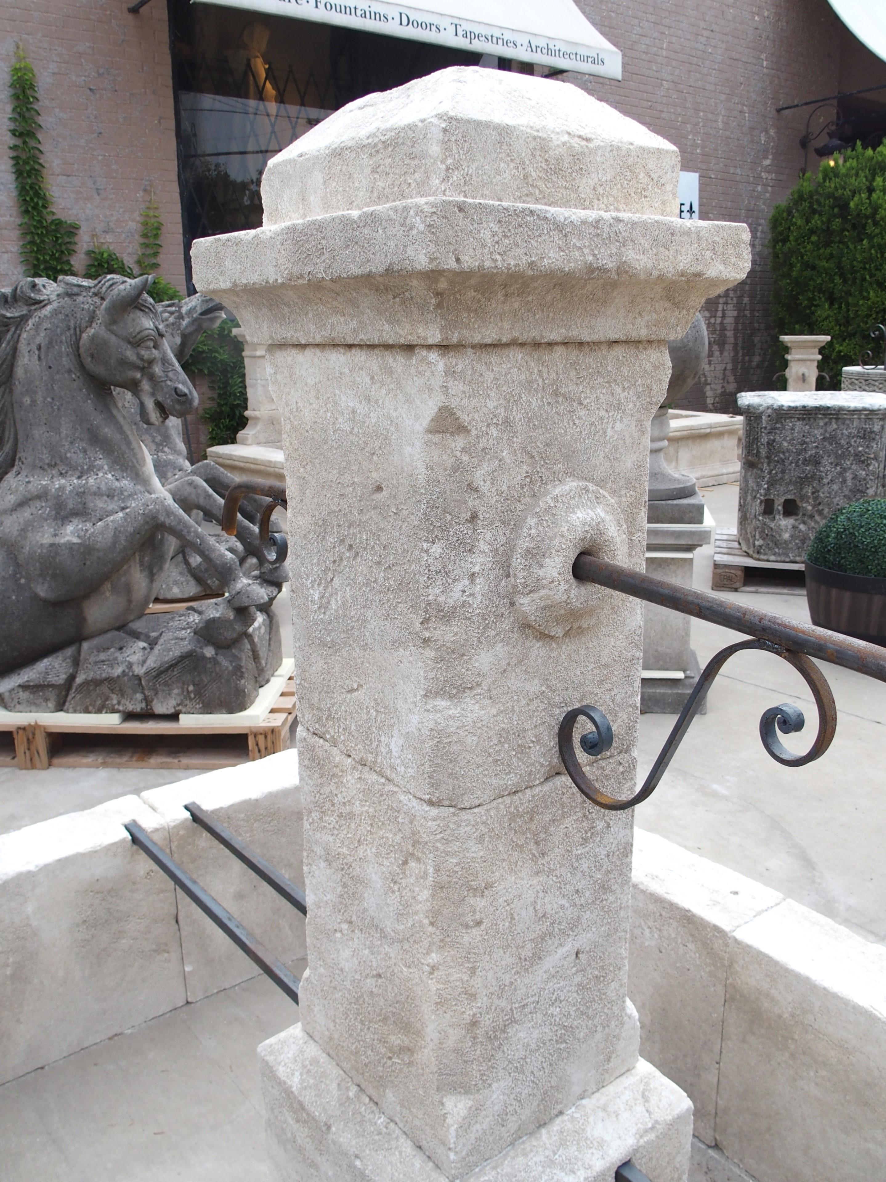 French Rectangular Two Spout Center Fountain in Carved Limestone 7