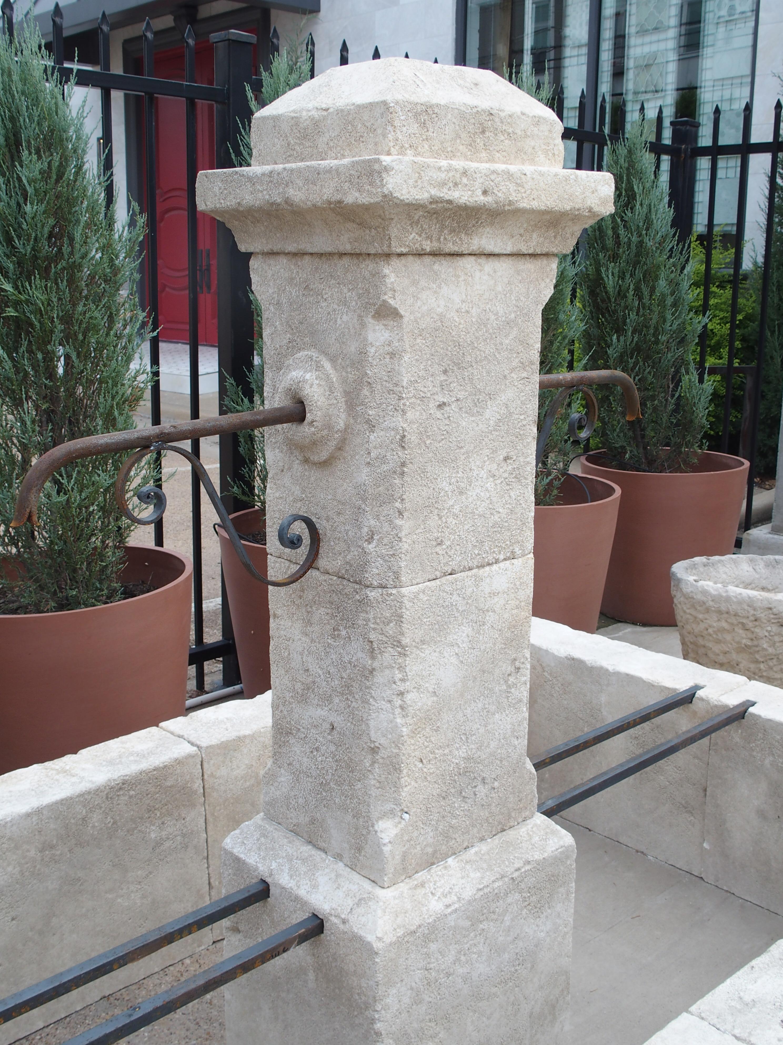 French Rectangular Two Spout Center Fountain in Carved Limestone 8