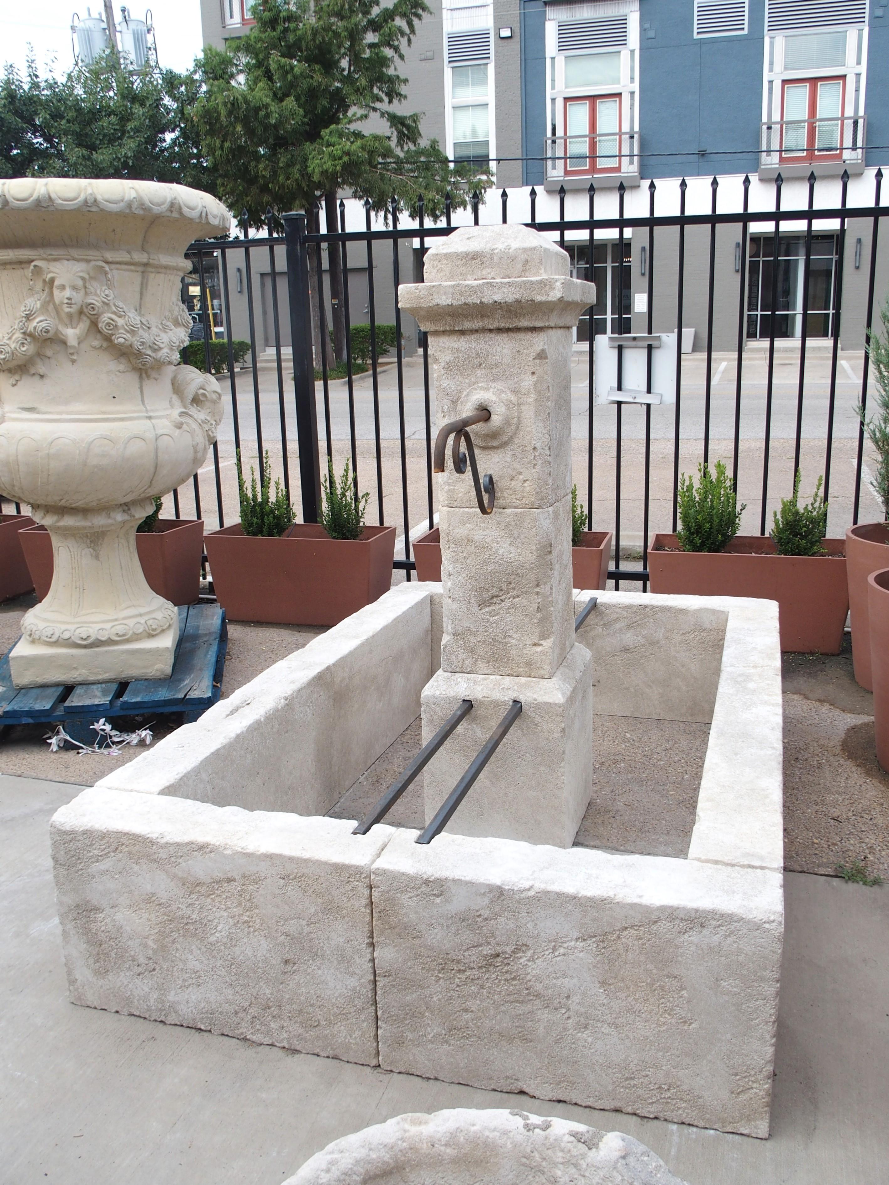 French Rectangular Two Spout Center Fountain in Carved Limestone In Good Condition In Dallas, TX