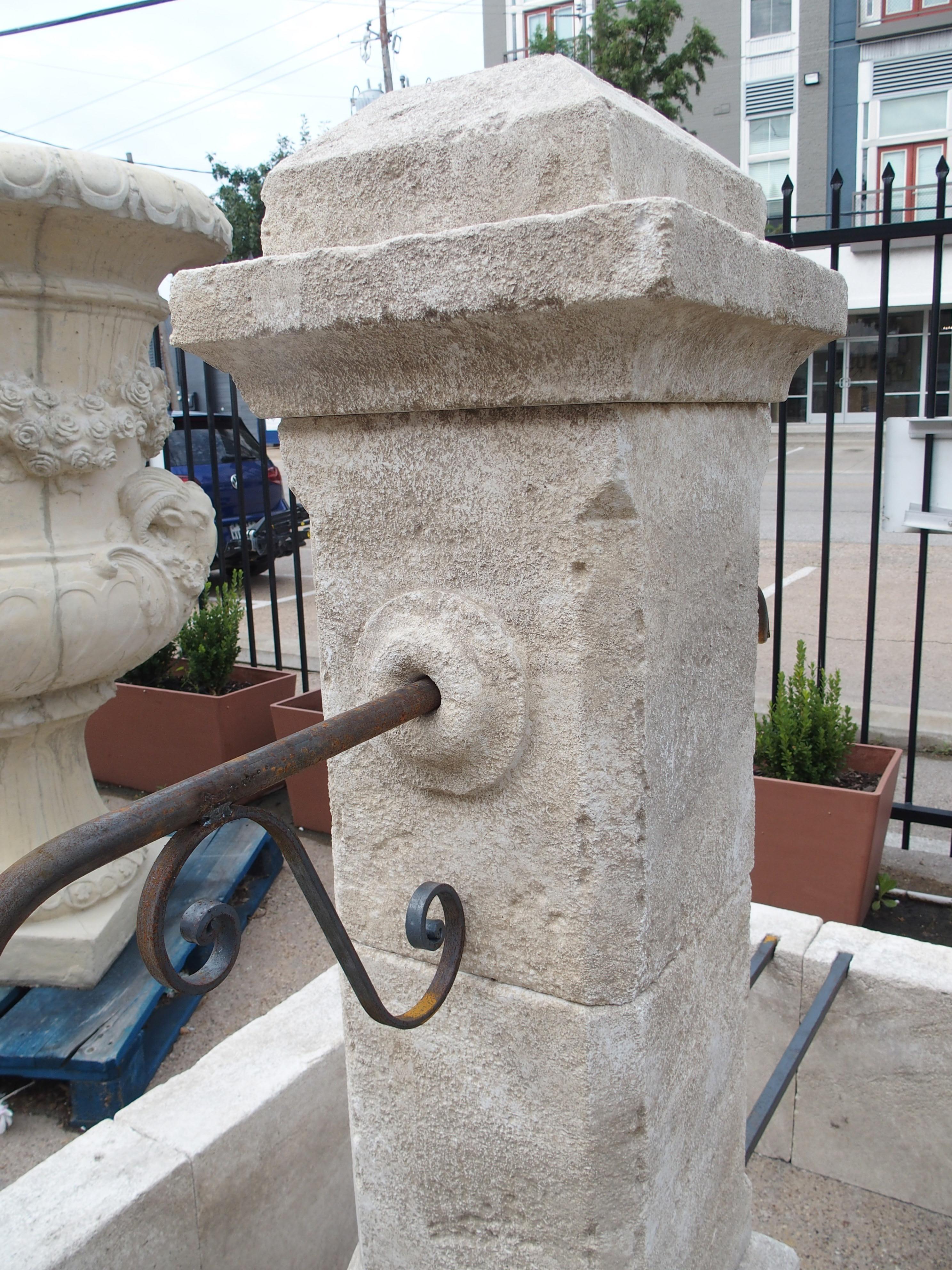 Metal French Rectangular Two Spout Center Fountain in Carved Limestone