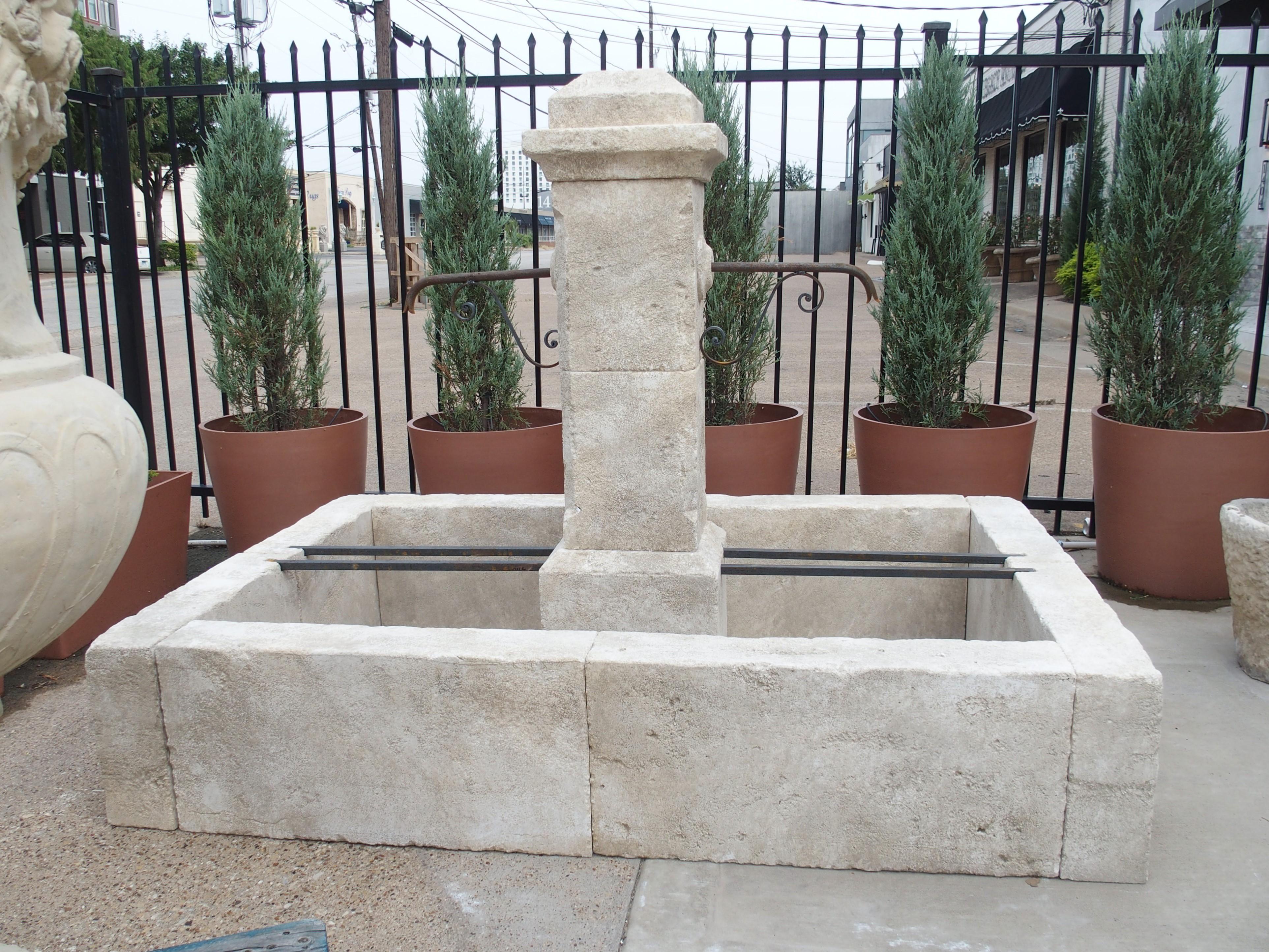 French Rectangular Two Spout Center Fountain in Carved Limestone 2
