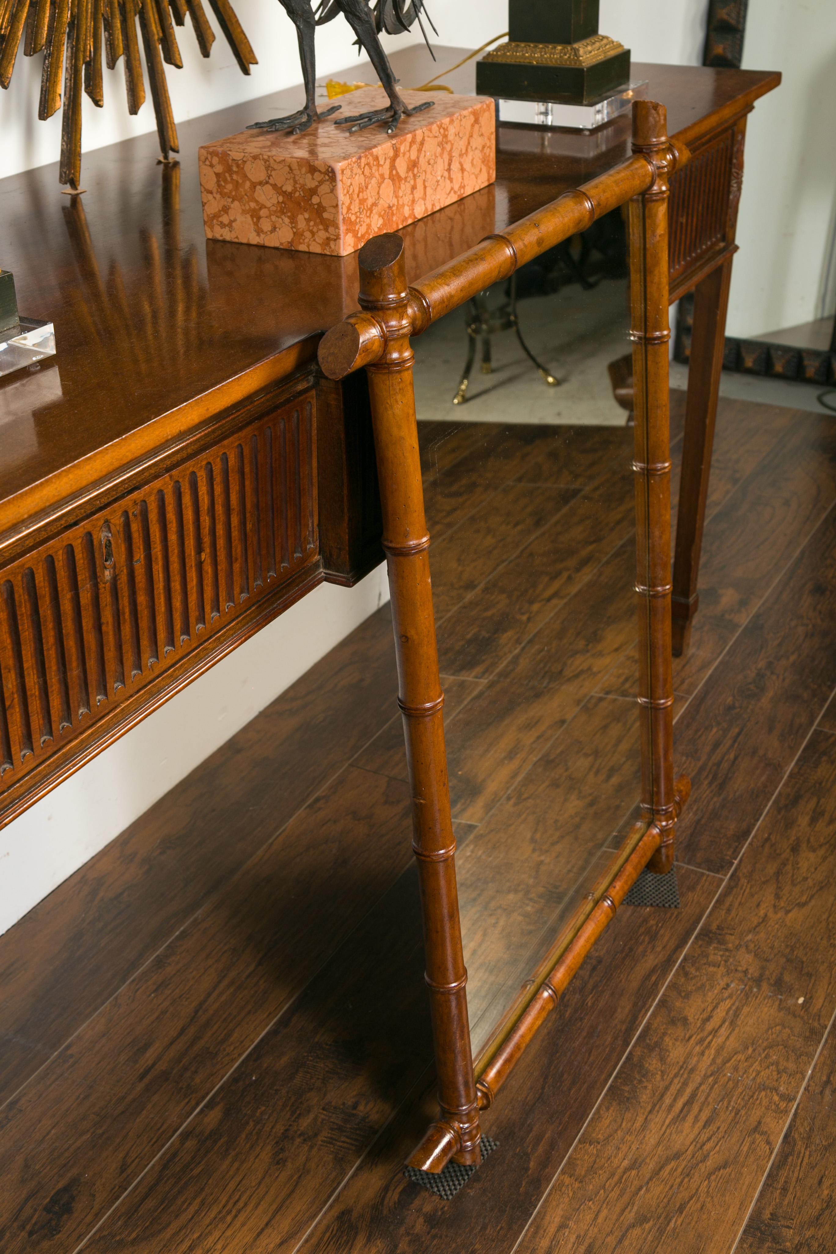 French Rectangular Walnut Faux Bamboo Mirror with Brown Patina 9