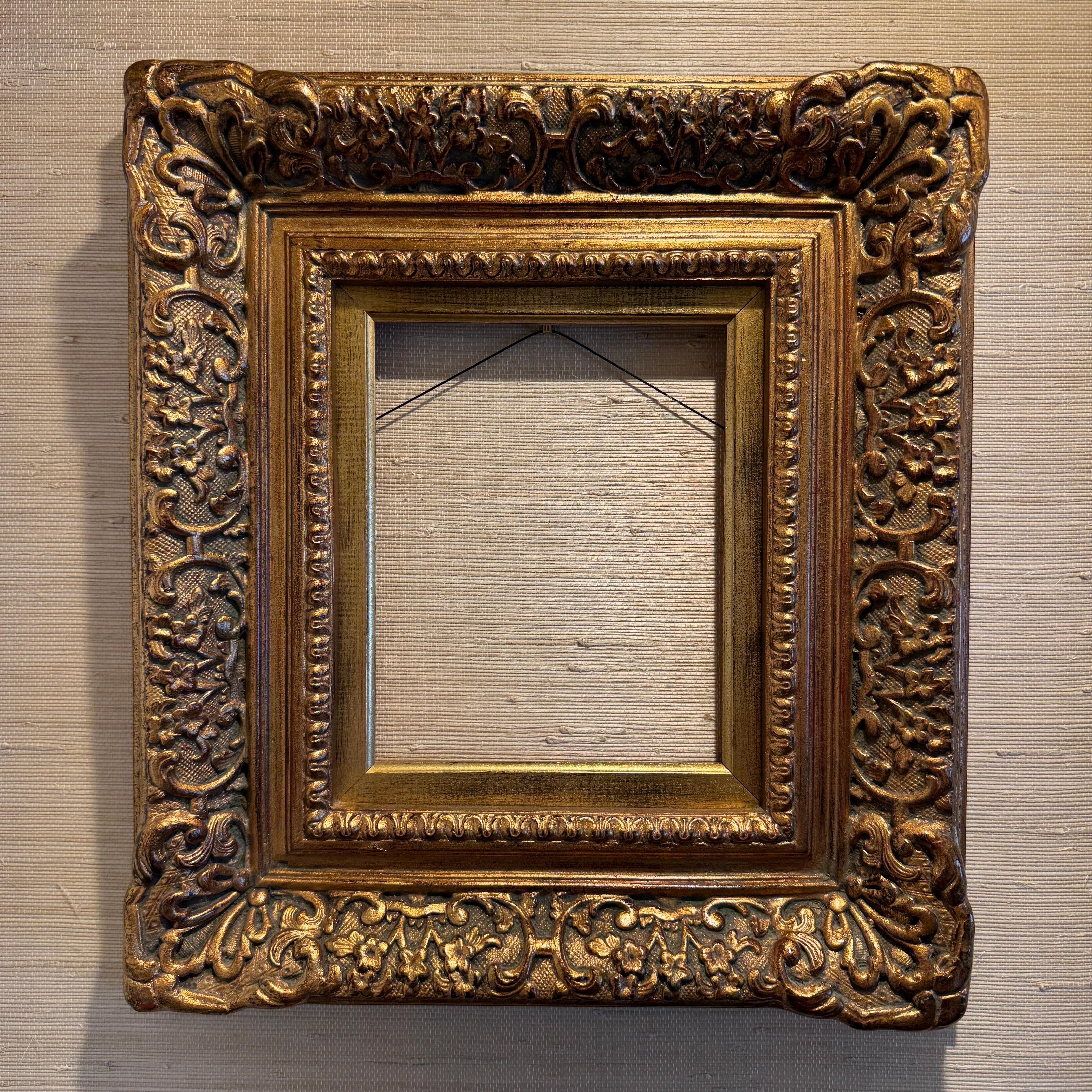 Cadre d'art rectangulaire doré et doré de style rococo en vente 2