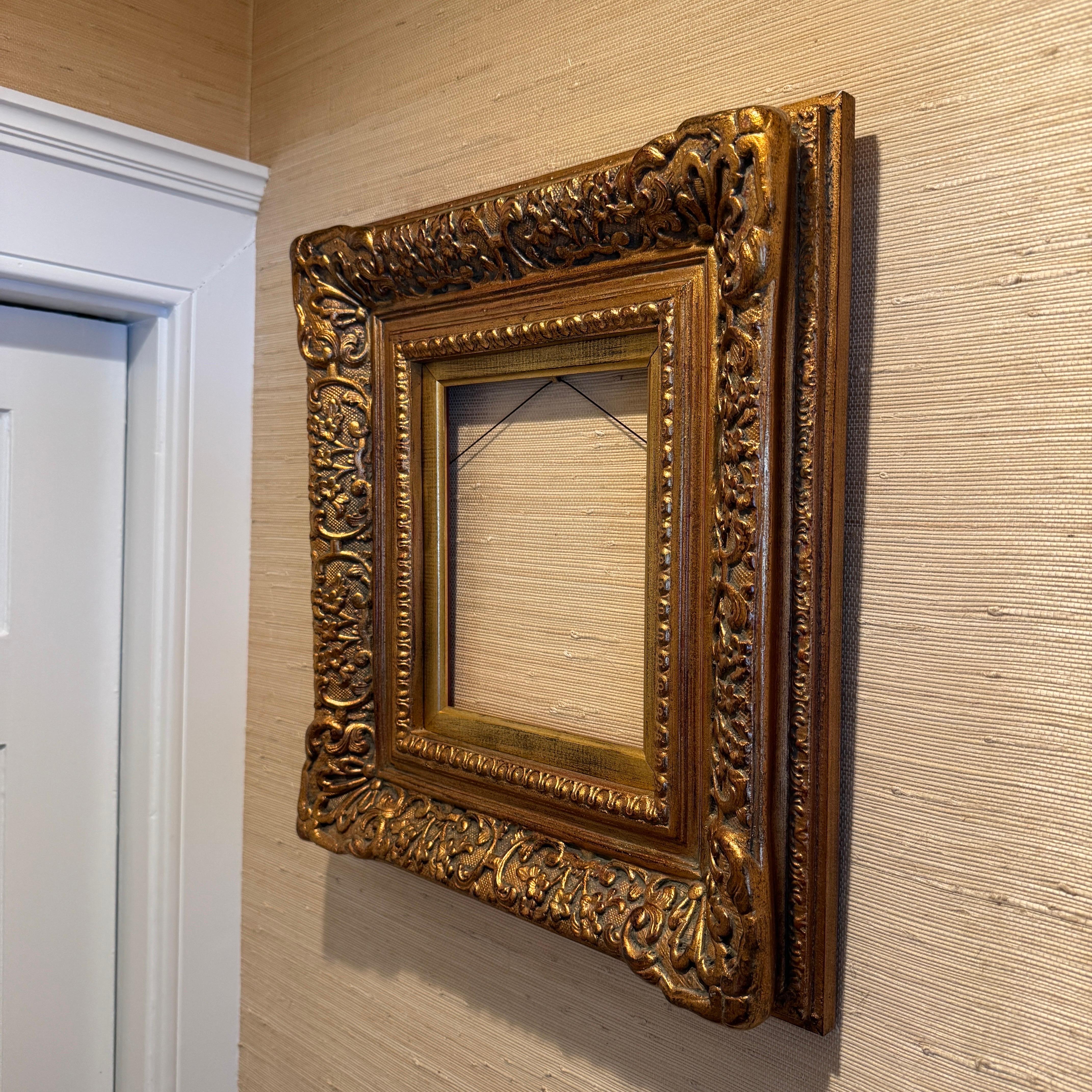 Cadre d'art rectangulaire doré et doré de style rococo en vente 3