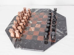 French Red and Black Marble Octagonal Chess Board, circa 1980