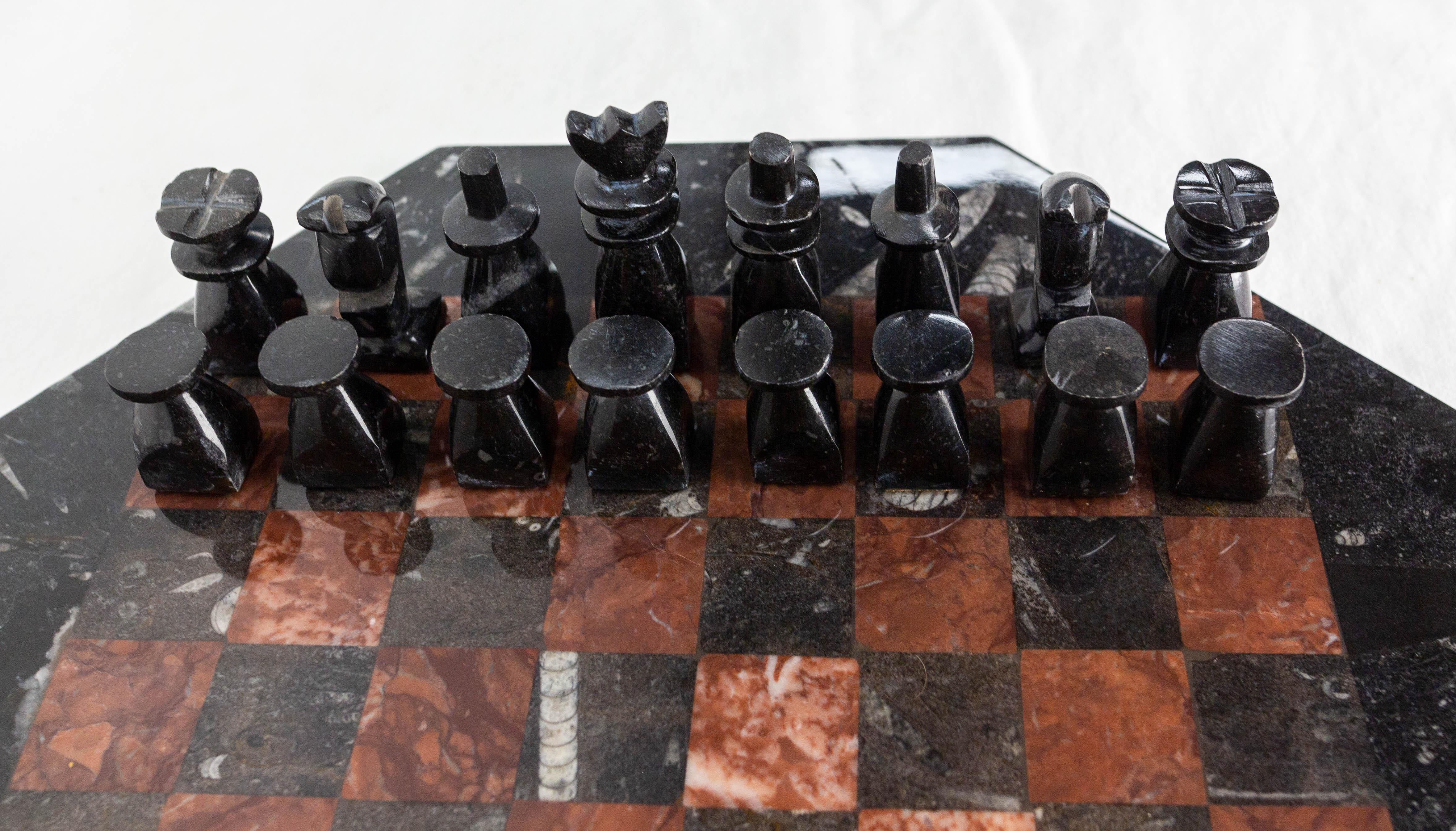 Late 20th Century French Red and Black Marble Octagonal Chess Board, circa 1980 For Sale