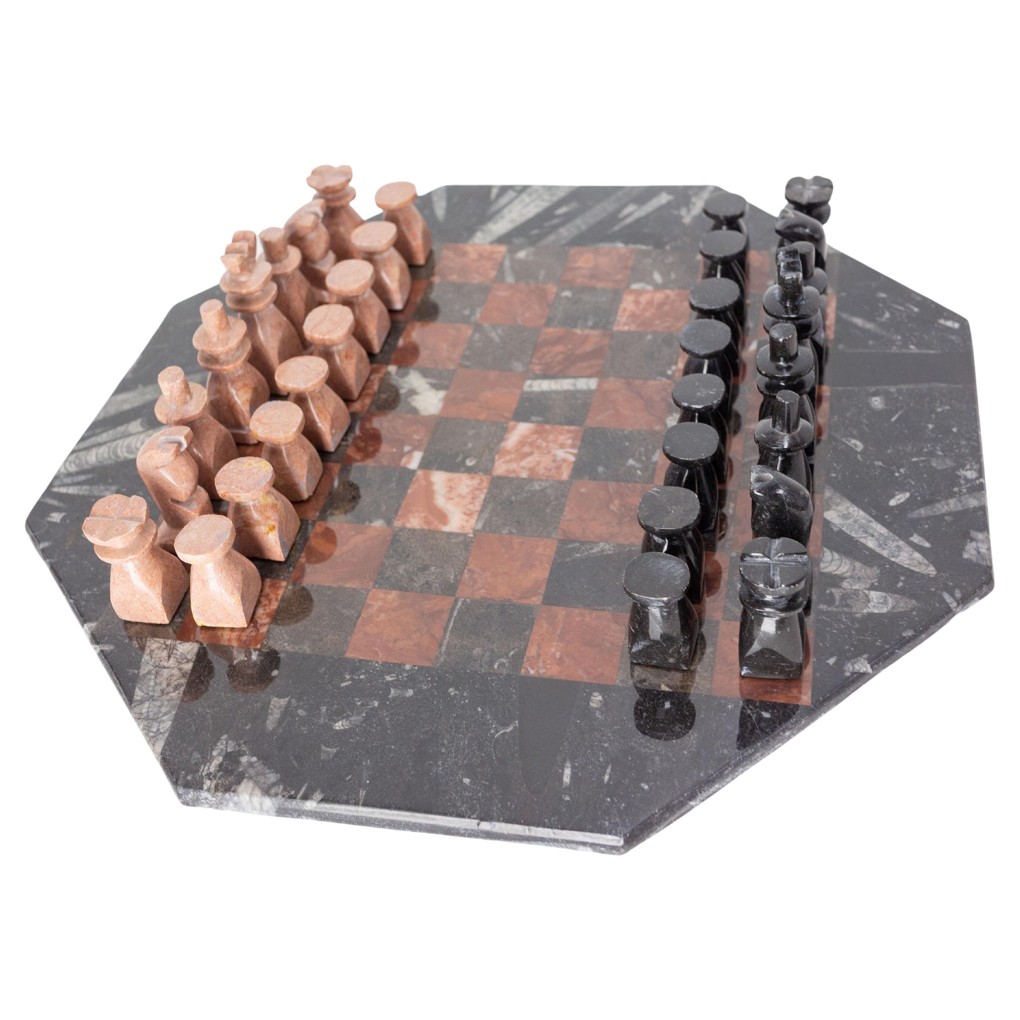 French Red and Black Marble Octagonal Chess Board, circa 1980