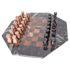 French Red and Black Marble Octagonal Chess Board, circa 1980
