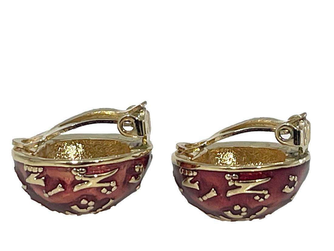 Französische rote und goldfarbene Ohrclips von Nina Ricci, 1980er Jahre (Vergoldung) im Angebot