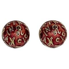 Clips d'oreille français en rouge et or de Nina Ricci, années 1980
