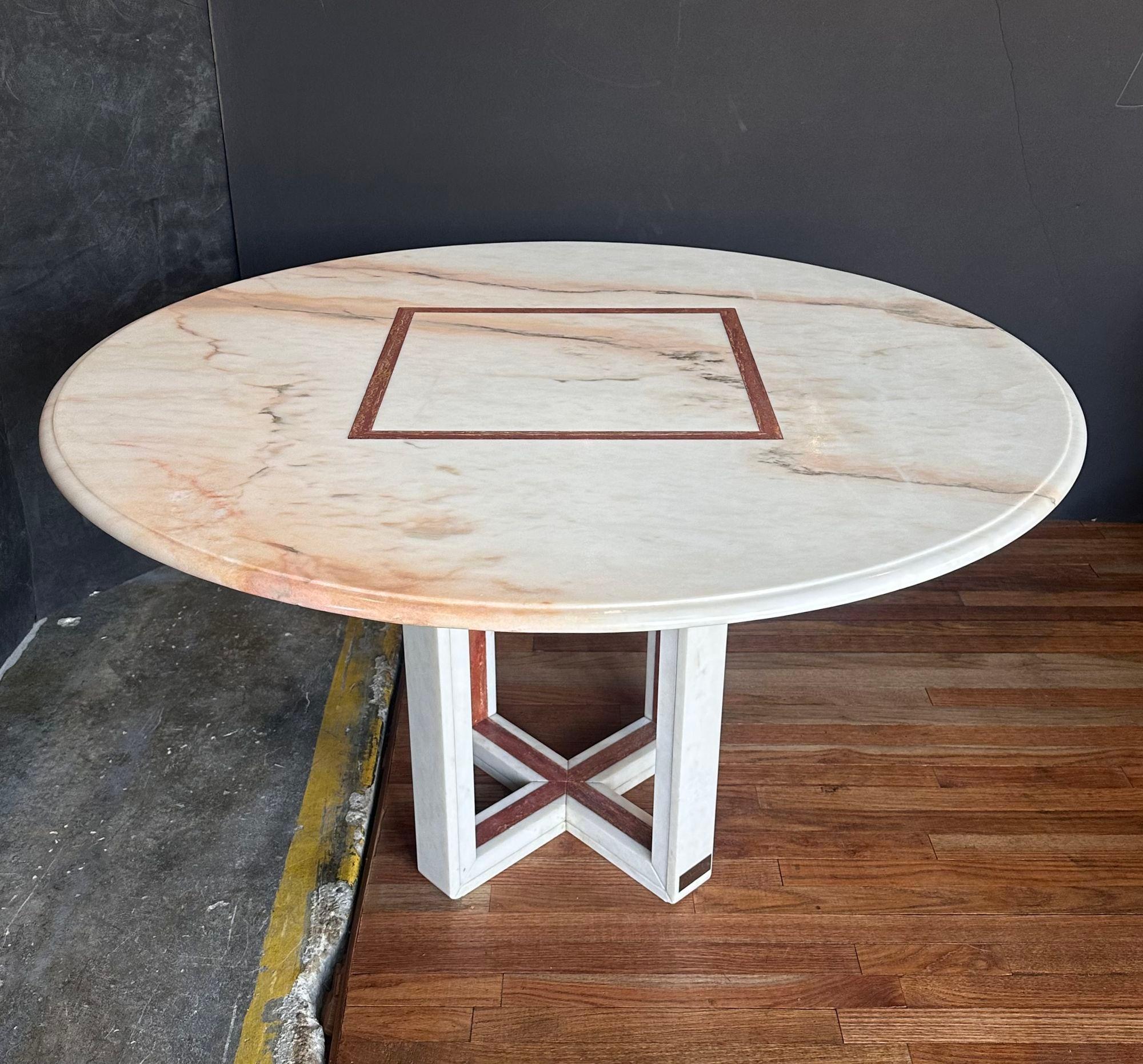 French Red and White Marble Center Dining Table, 1960 For Sale 5