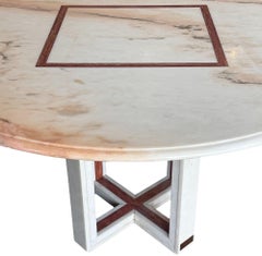 French Red and White Marble Center Dining Table, 1960