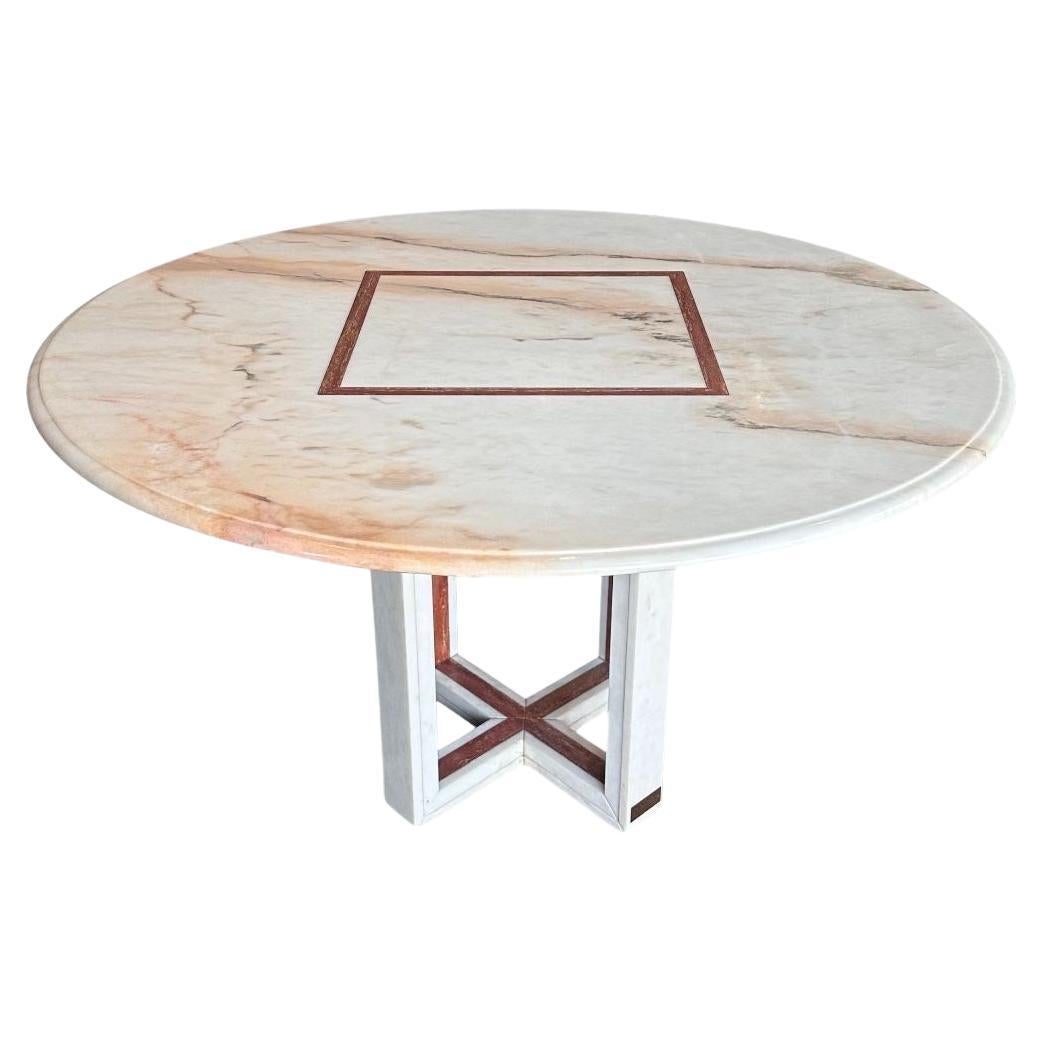French Red and White Marble Center Dining Table, 1960 For Sale