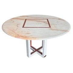 Retro French Red and White Marble Center Dining Table, 1960