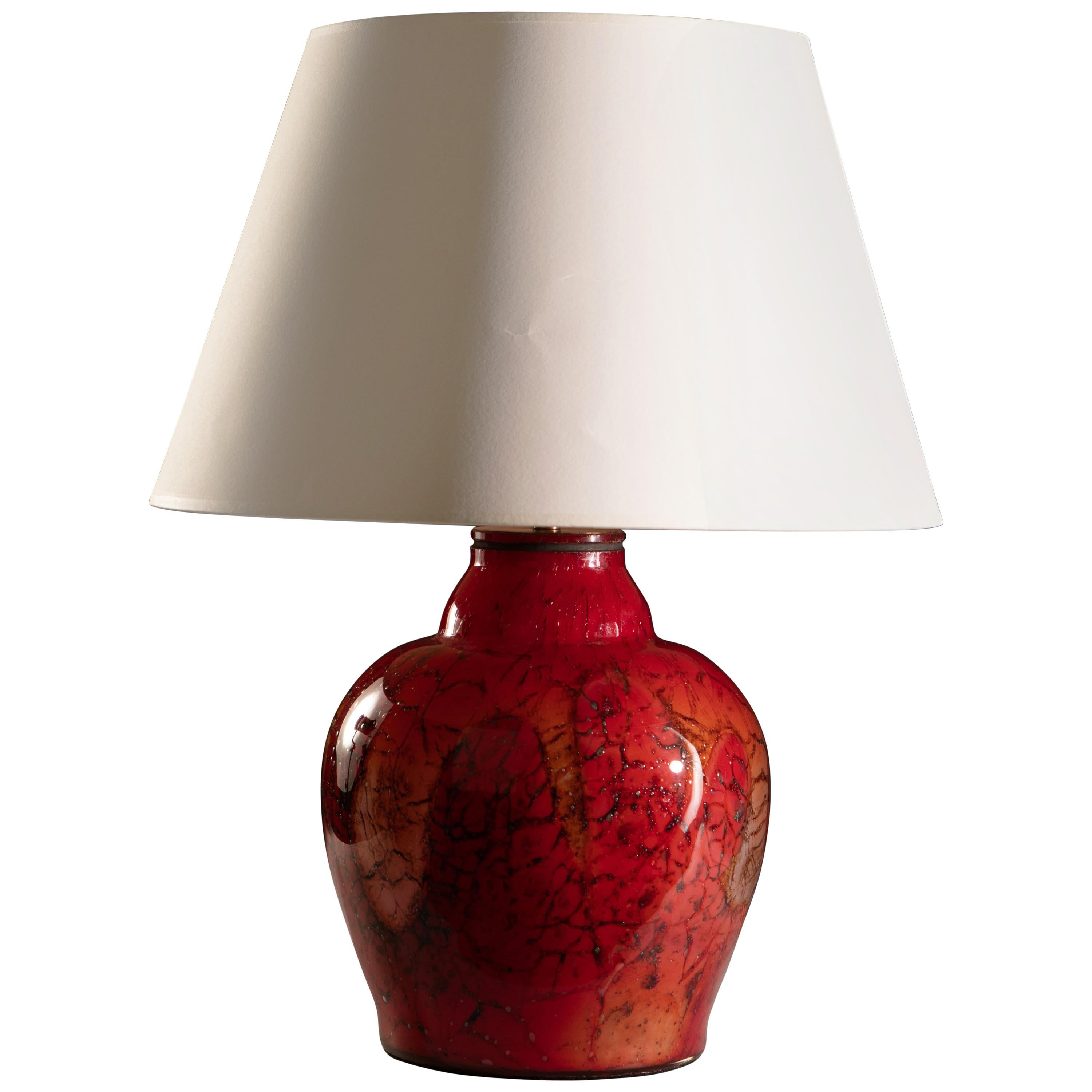 French Red Art Glass Vase as a Table Lamp