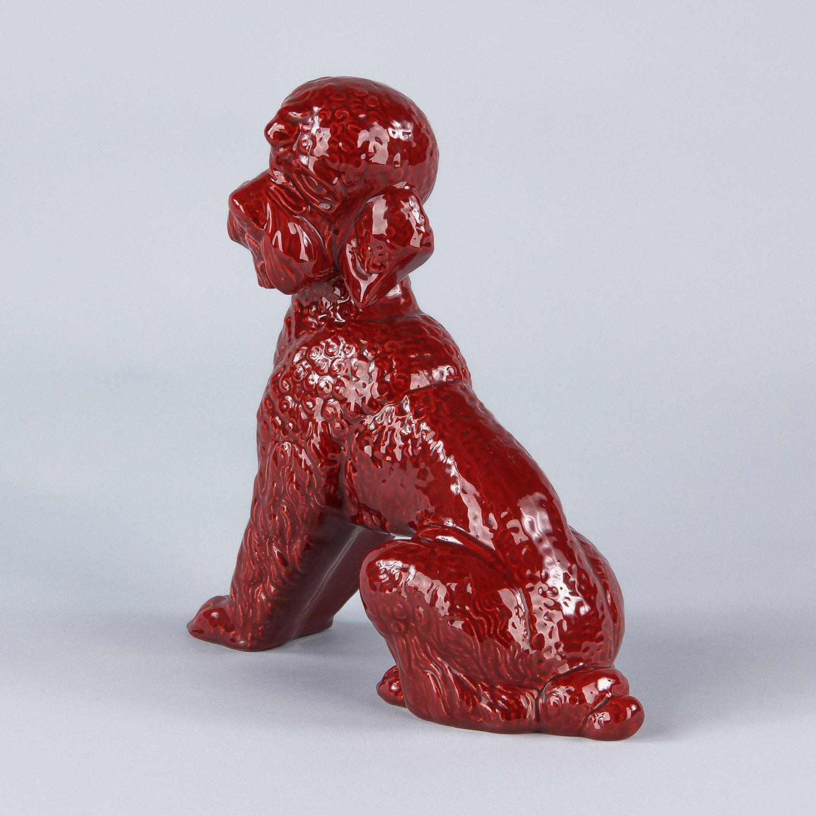 French Red Ceramic Poodle Dog Sculpture, 1950s 3