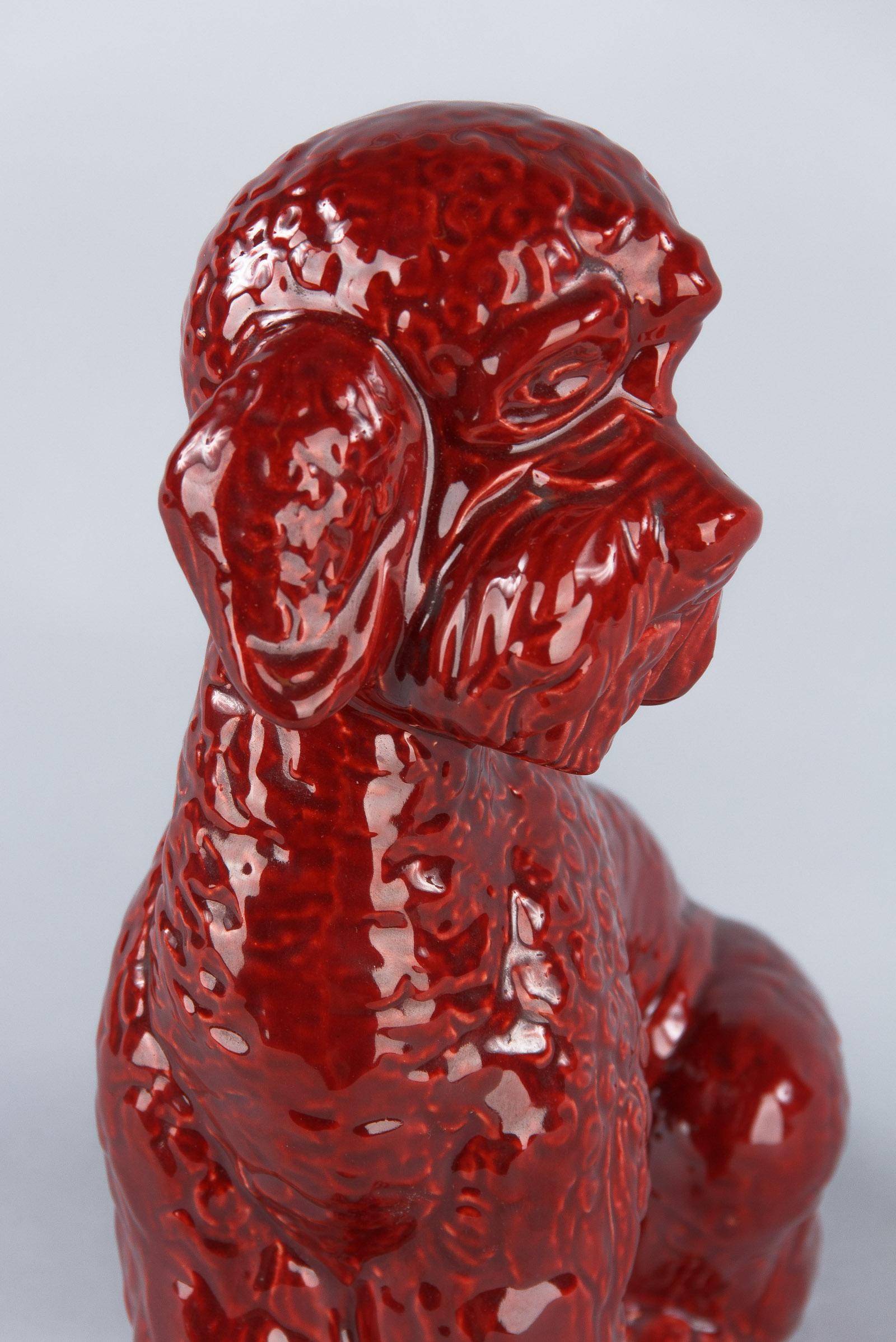 French Red Ceramic Poodle Dog Sculpture, 1950s 4