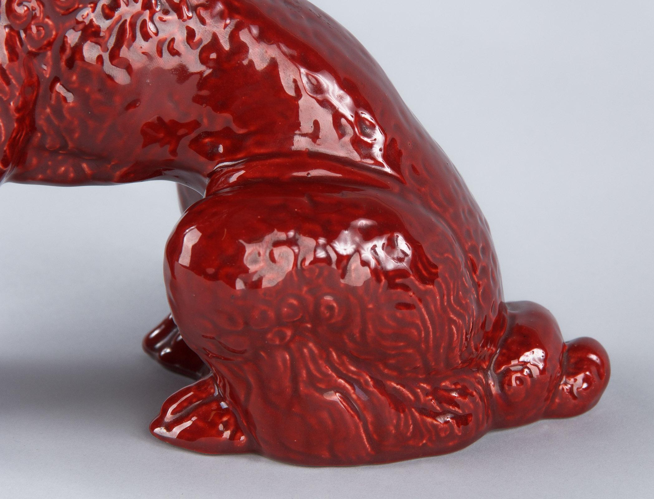 French Red Ceramic Poodle Dog Sculpture, 1950s 5