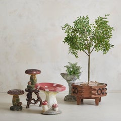 French Red Concrete Mushroom Stool or Garden Sculpture, 1960s