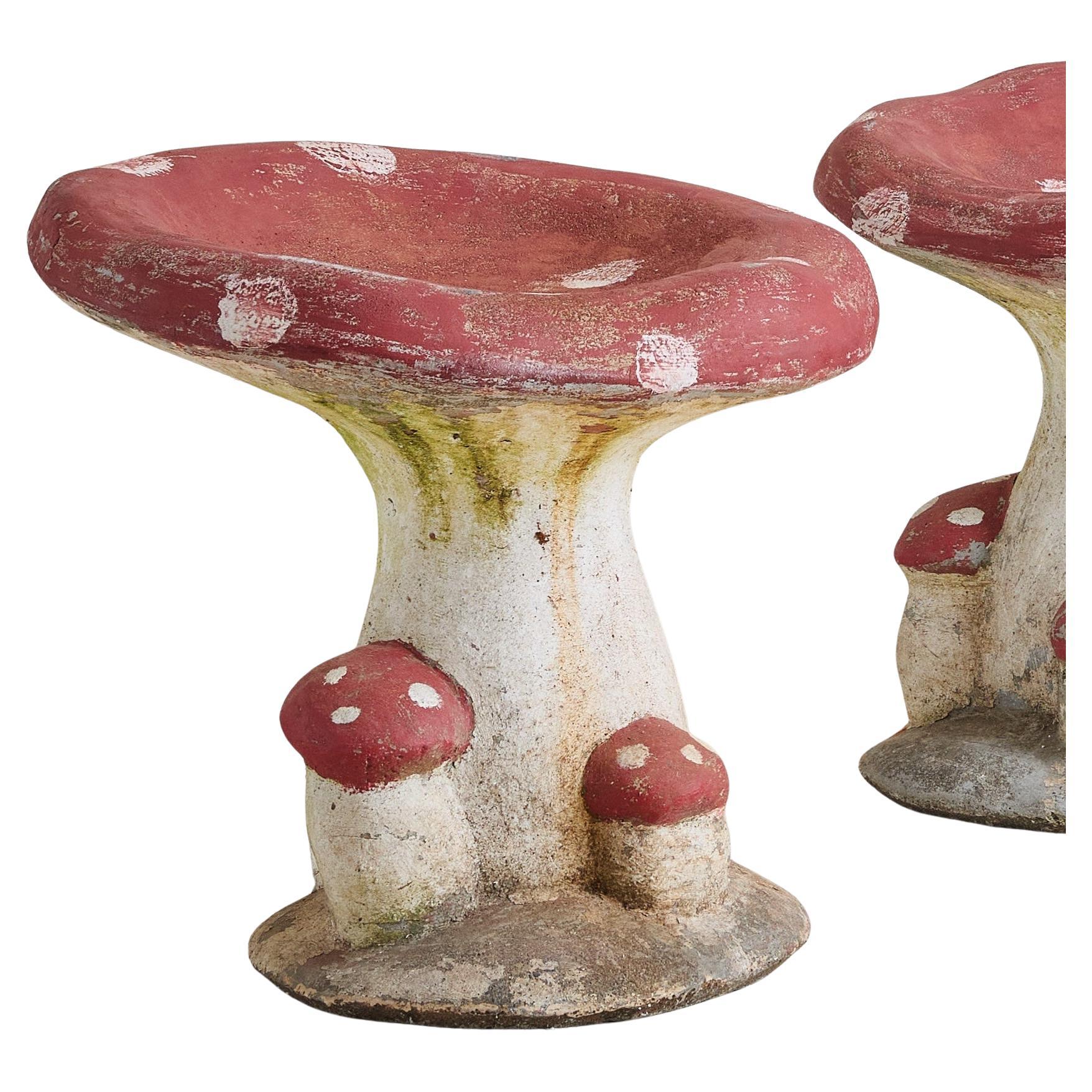 French Red Concrete Mushroom Stool or Garden Sculpture, 1960s