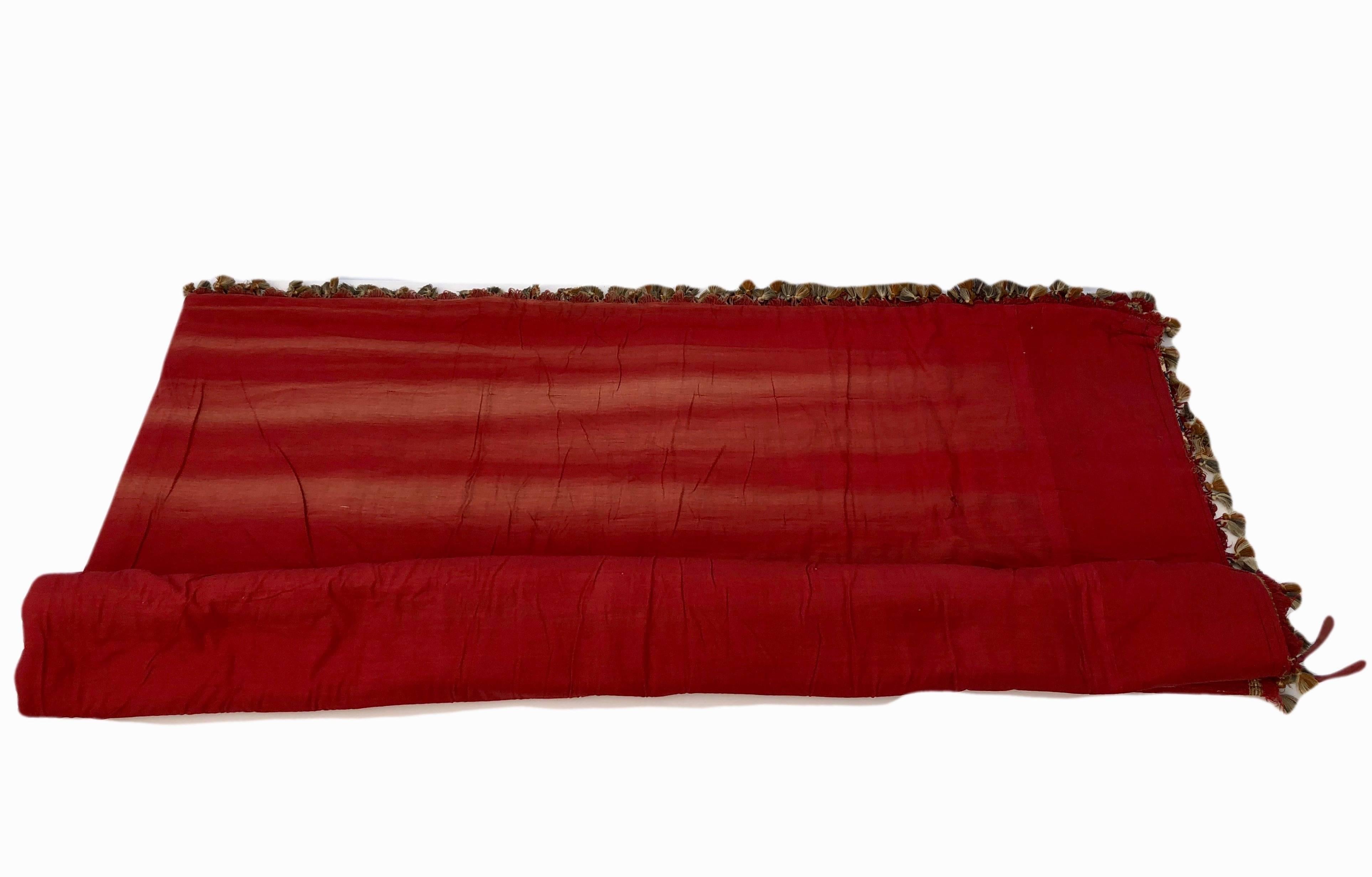 Eight Pieces French Red Cotton Padded Curtains with Wide Weaved Trim and Tassels For Sale 12