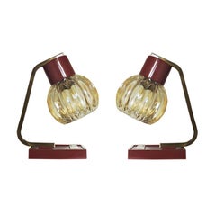 Retro French Red Desk Lamps, 1950s, Set of 2