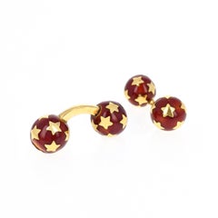 French Red Enamel Yellow Gold Star Cufflinks