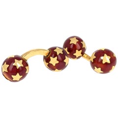 French Red Enamel Yellow Gold Star Cufflinks