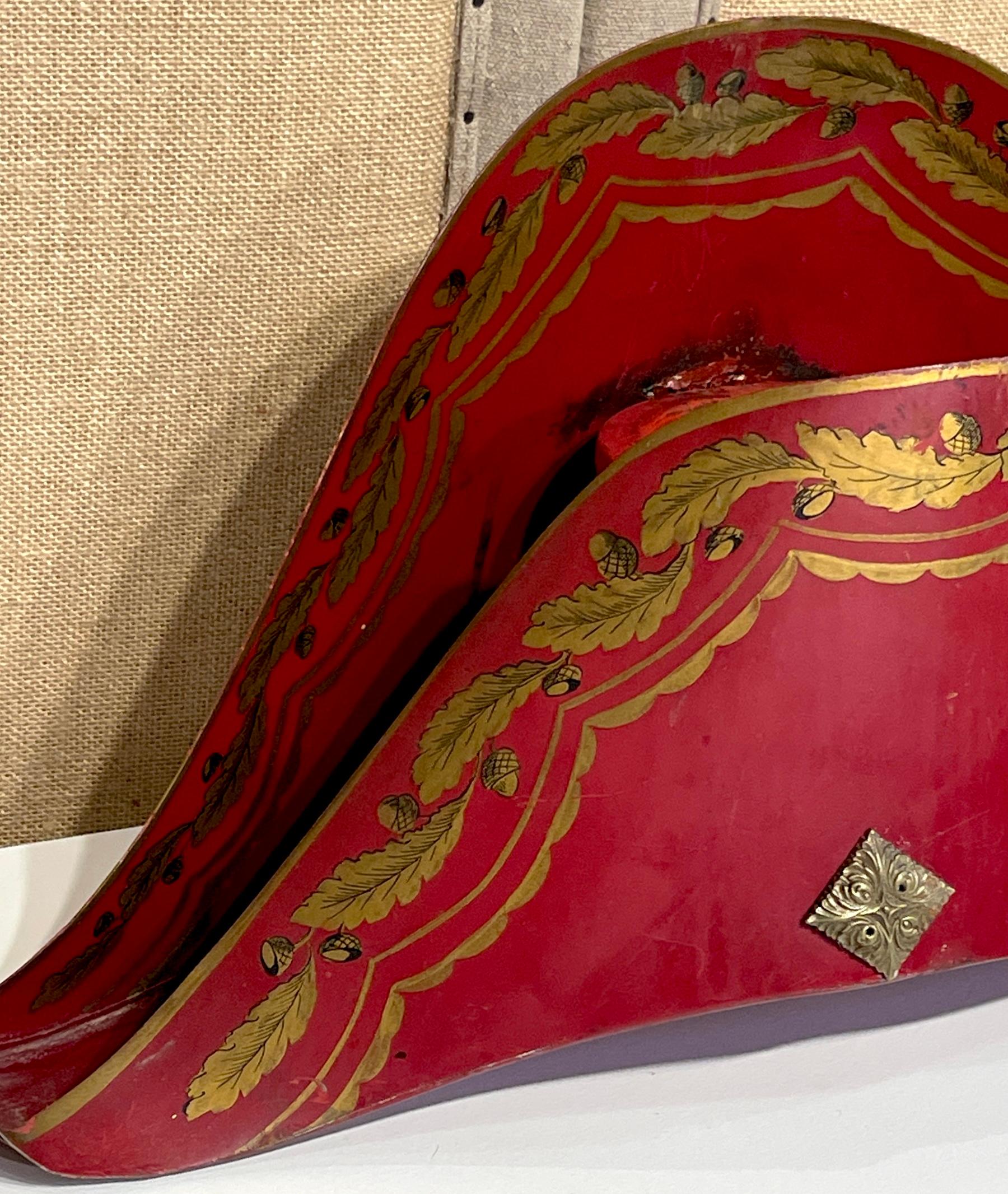 Francese French Red Gilt Decorated Tole & Bronze  Planter/ Cachepot of Napoleons Hat in vendita