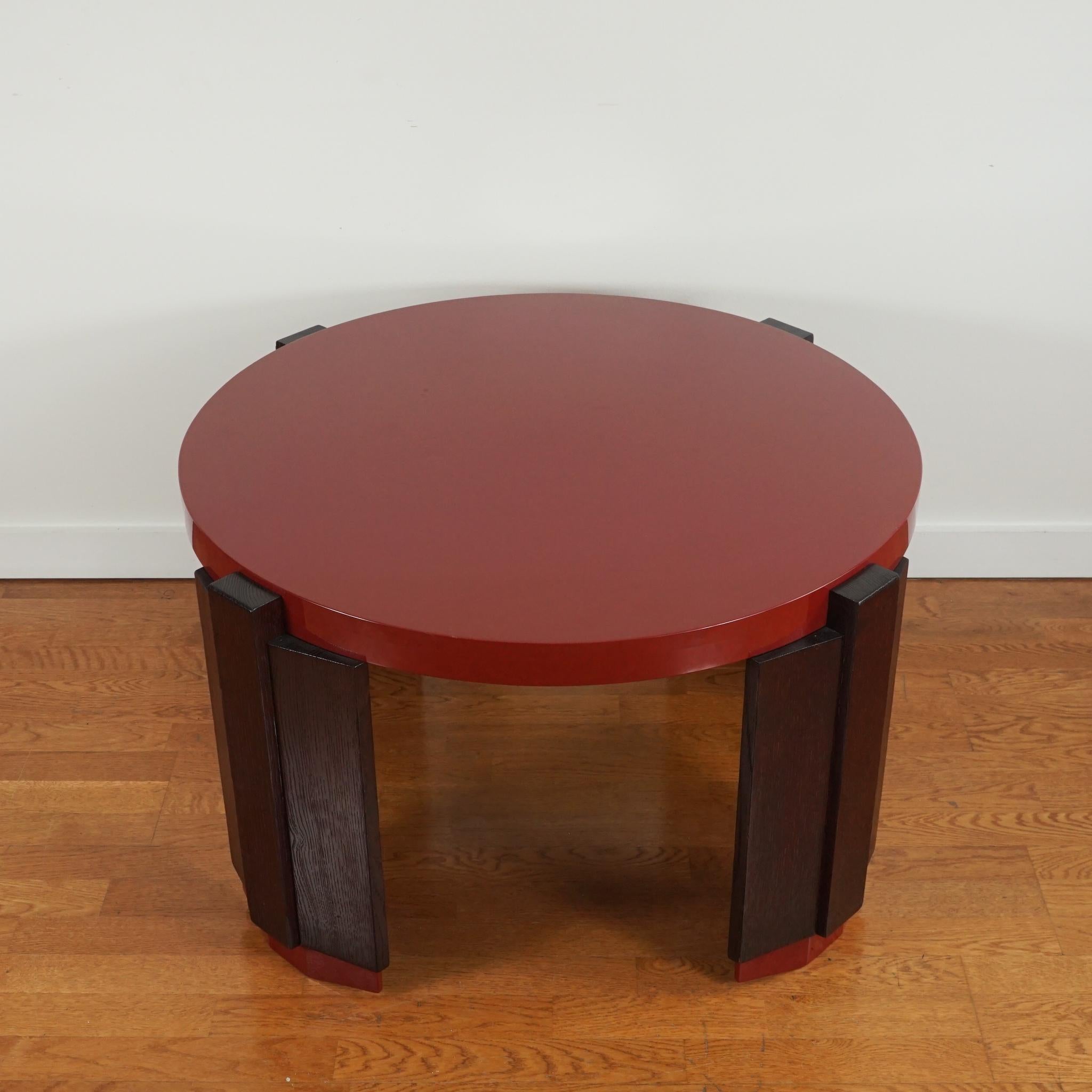 French Red Lacquered Round Coffee Table by Michel Ducaroy  1