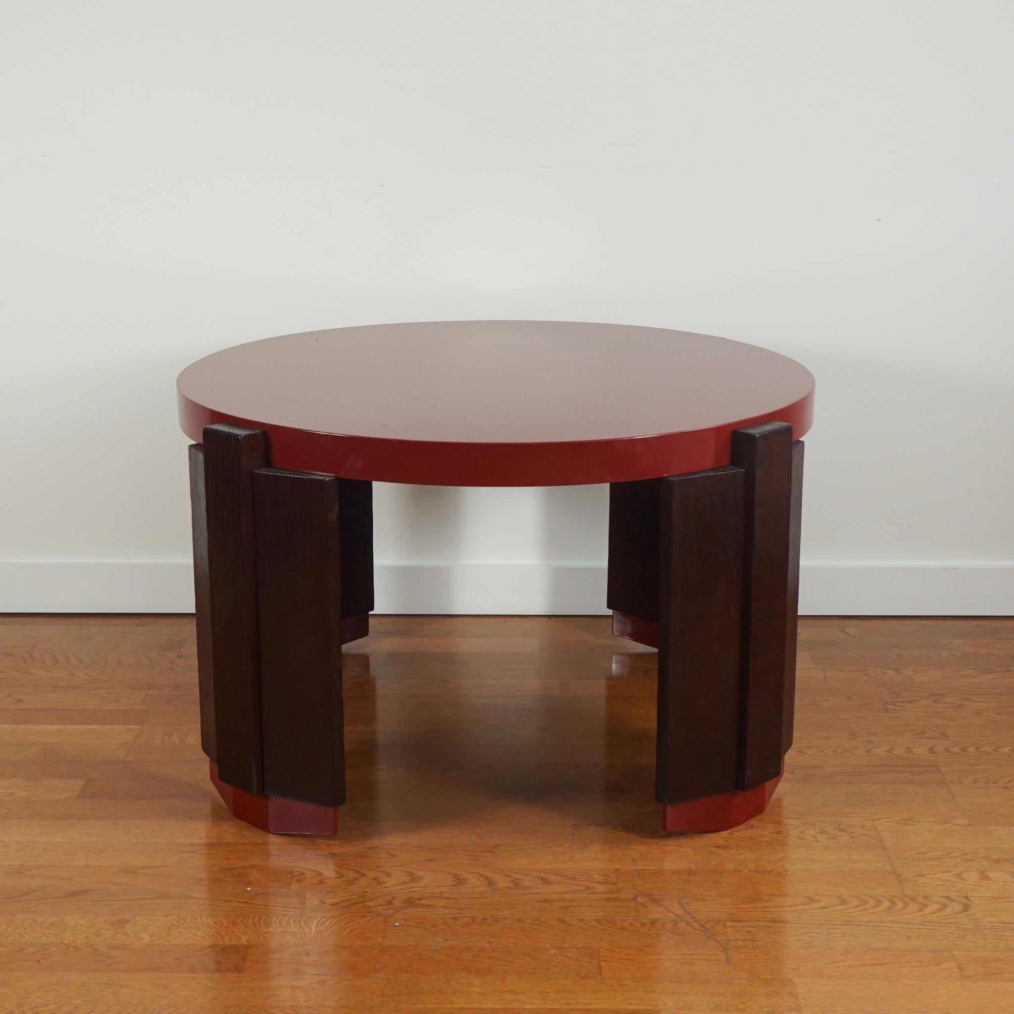 French Red Lacquered Round Coffee Table by Michel Ducaroy  2