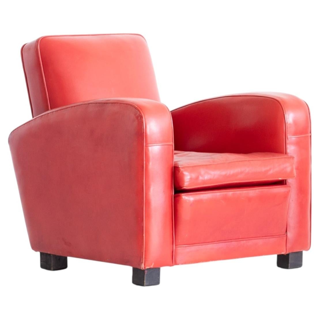 French Red Leatherette Club Chair, c. 1950s For Sale