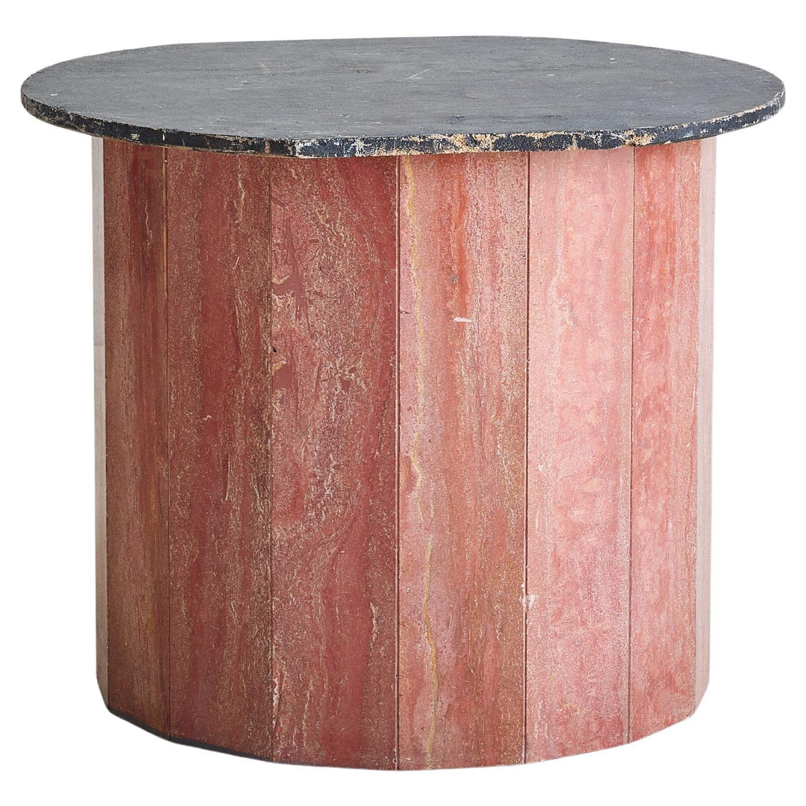 French Red Marble Faceted Pedestal with Black Stone Top, 1980s