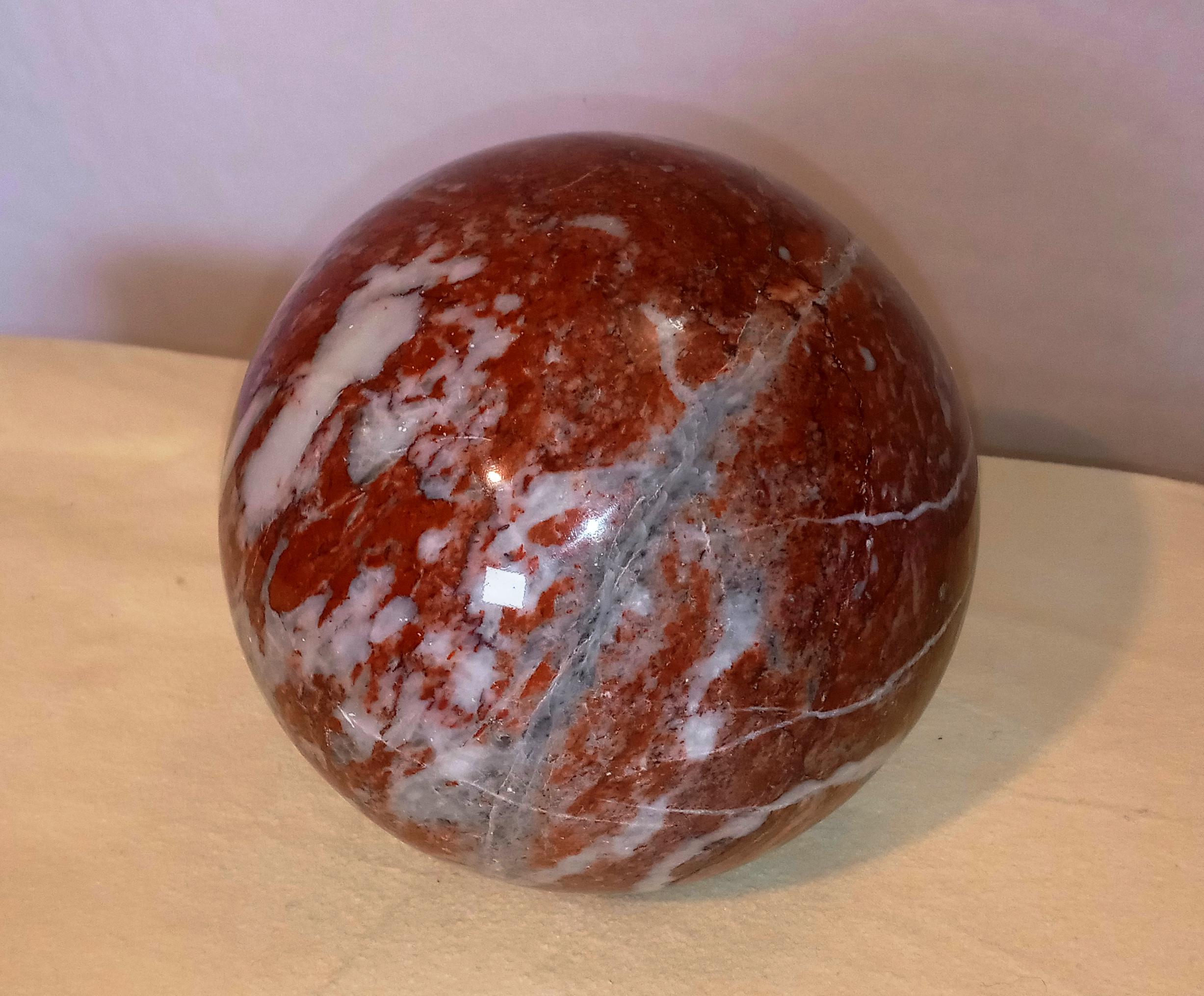 Modern French Red Marble Sphere, 1980s For Sale