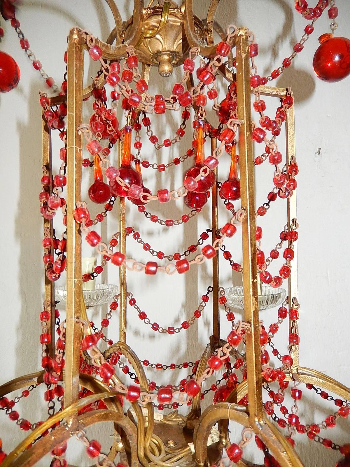 French Red Murano Ball and Chains Chandelier, circa 1940 5