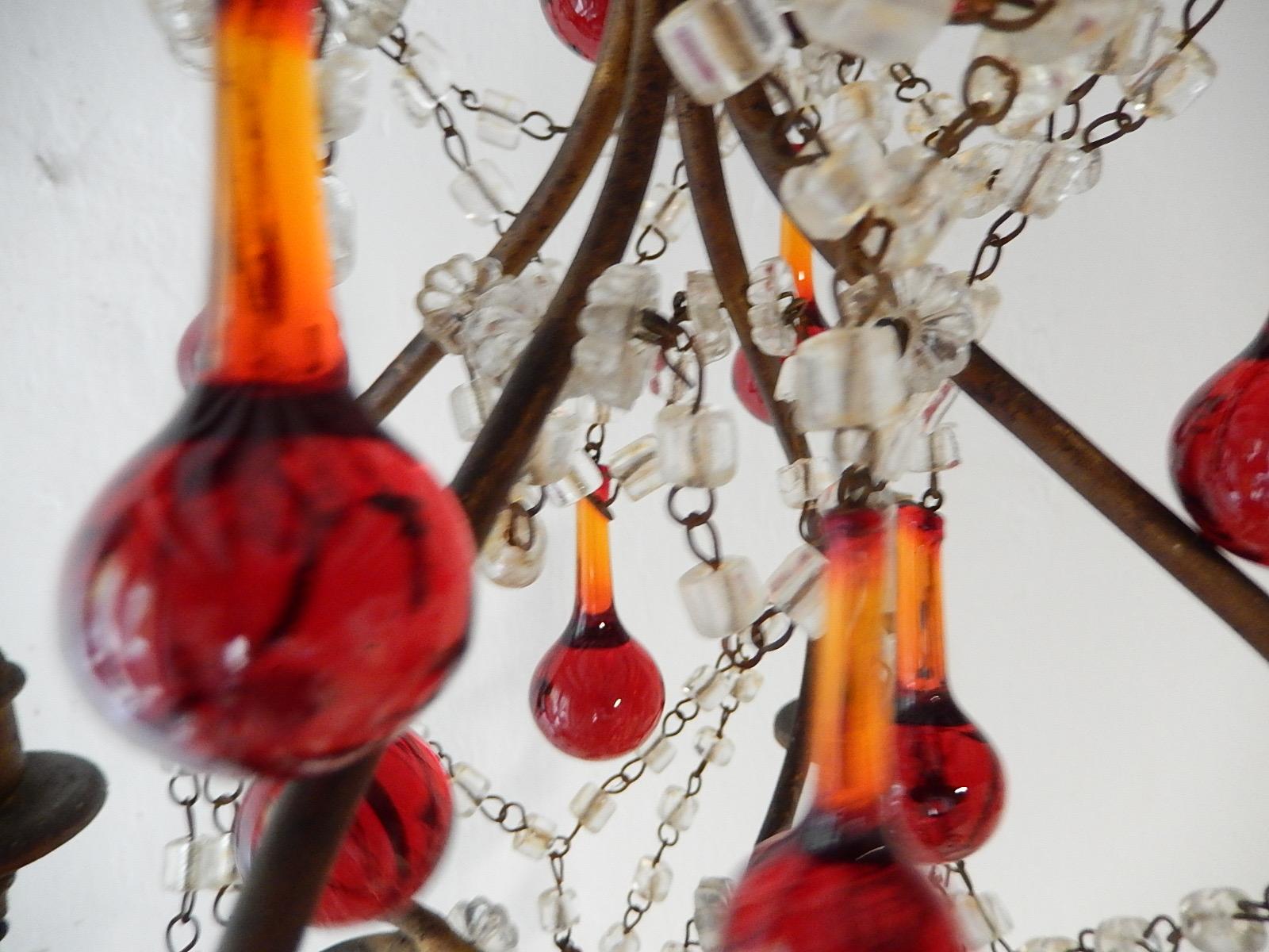 Lustre français à gouttes de Murano rouge, circa 1920 en vente 5