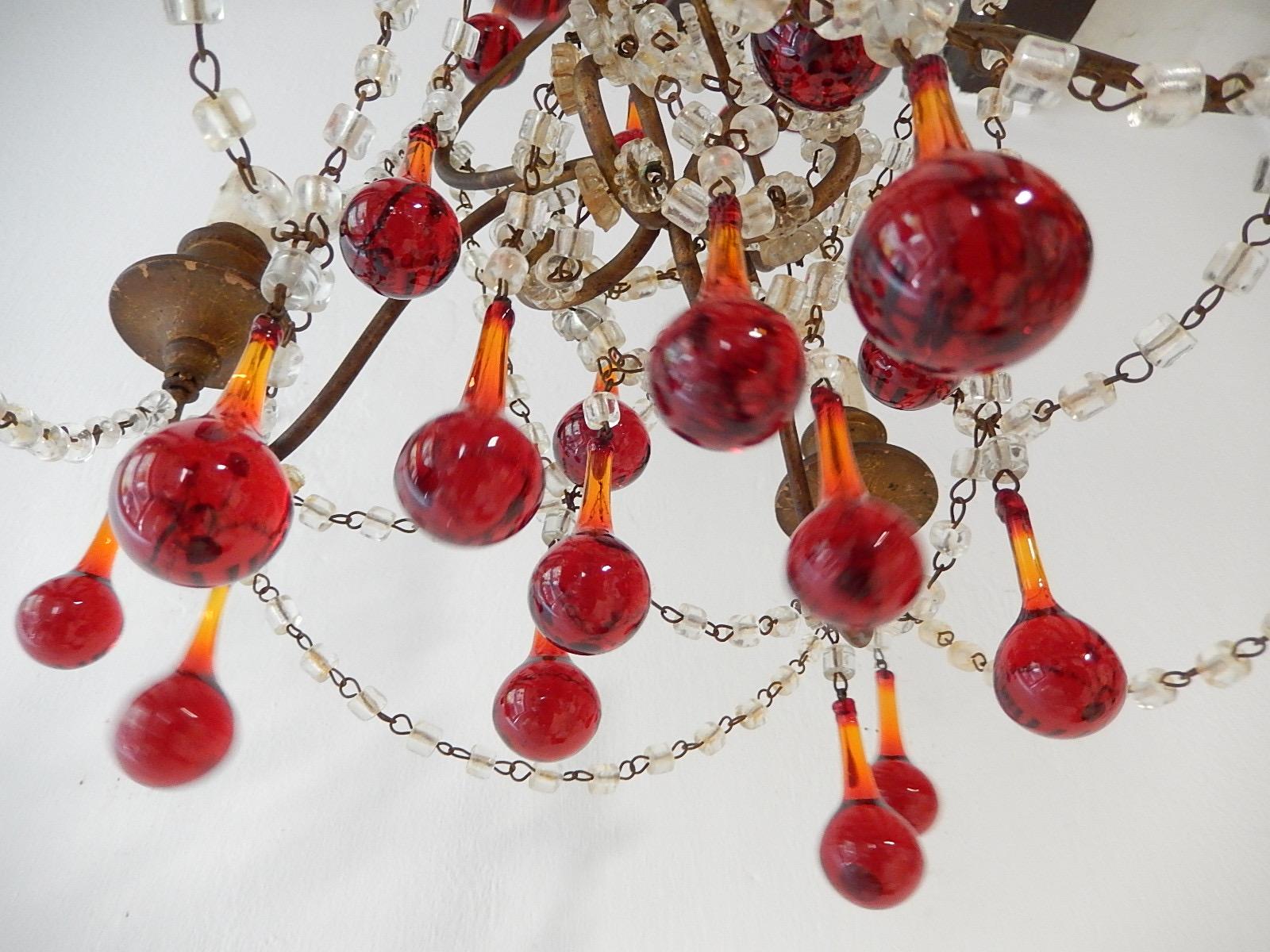 French Red Murano Ball Drops Chandelier, circa 1920 For Sale 2